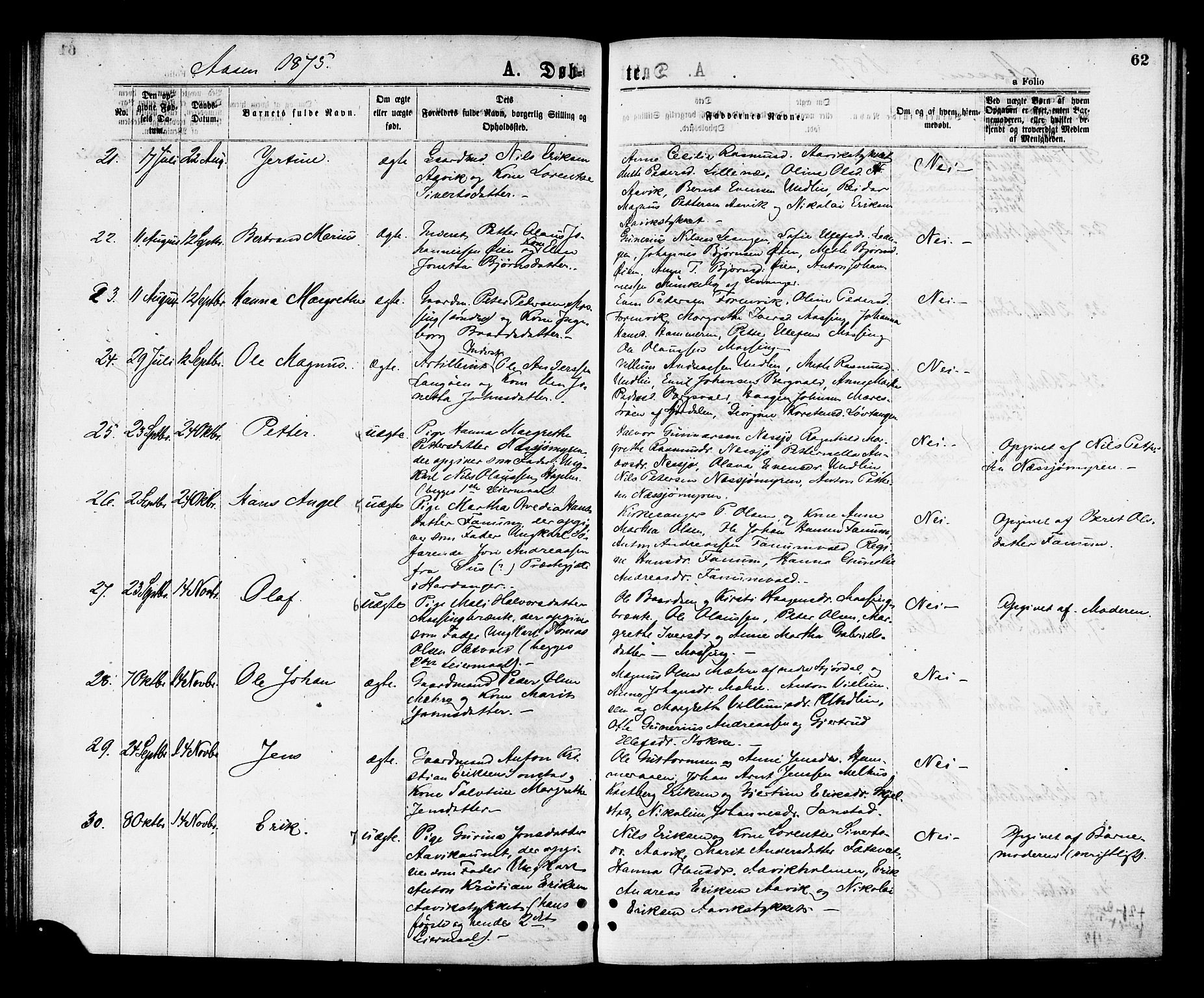 Ministerialprotokoller, klokkerbøker og fødselsregistre - Nord-Trøndelag, SAT/A-1458/713/L0118: Parish register (official) no. 713A08 /2, 1875-1877, p. 62
