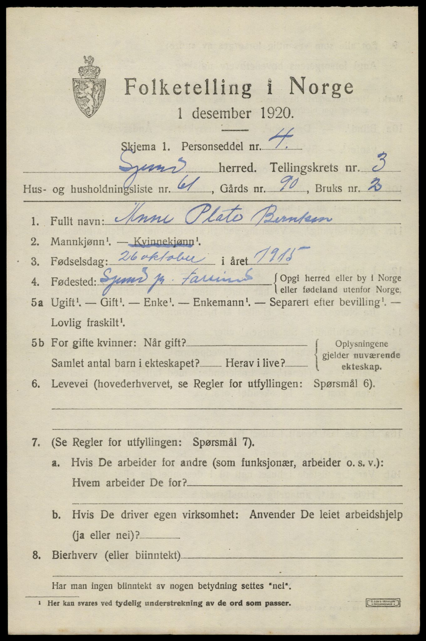 SAK, 1920 census for Spind, 1920, p. 2169