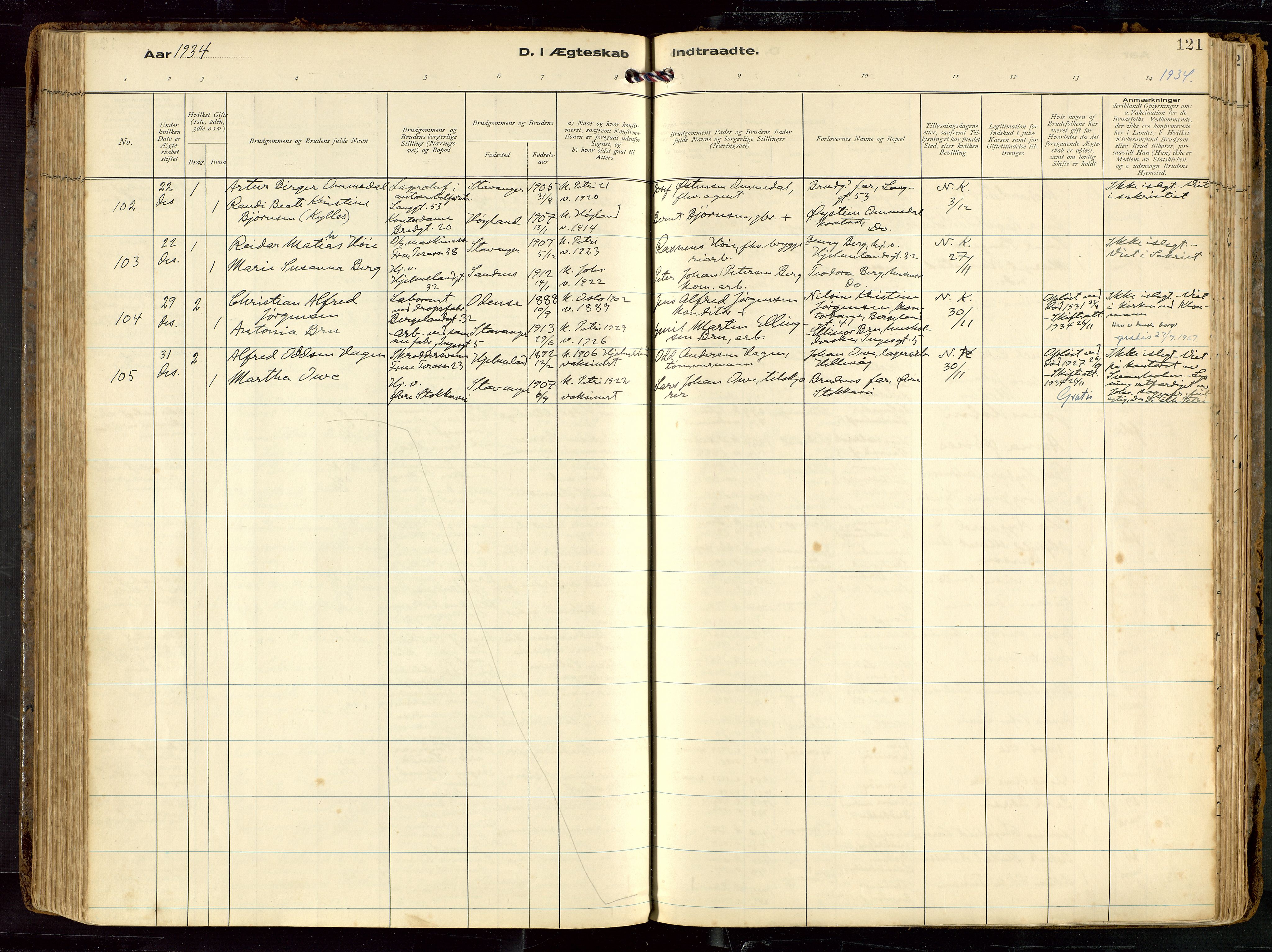 St. Petri sokneprestkontor, AV/SAST-A-101813/002/D/L0002: Parish register (official) no. A 27, 1921-1942, p. 121