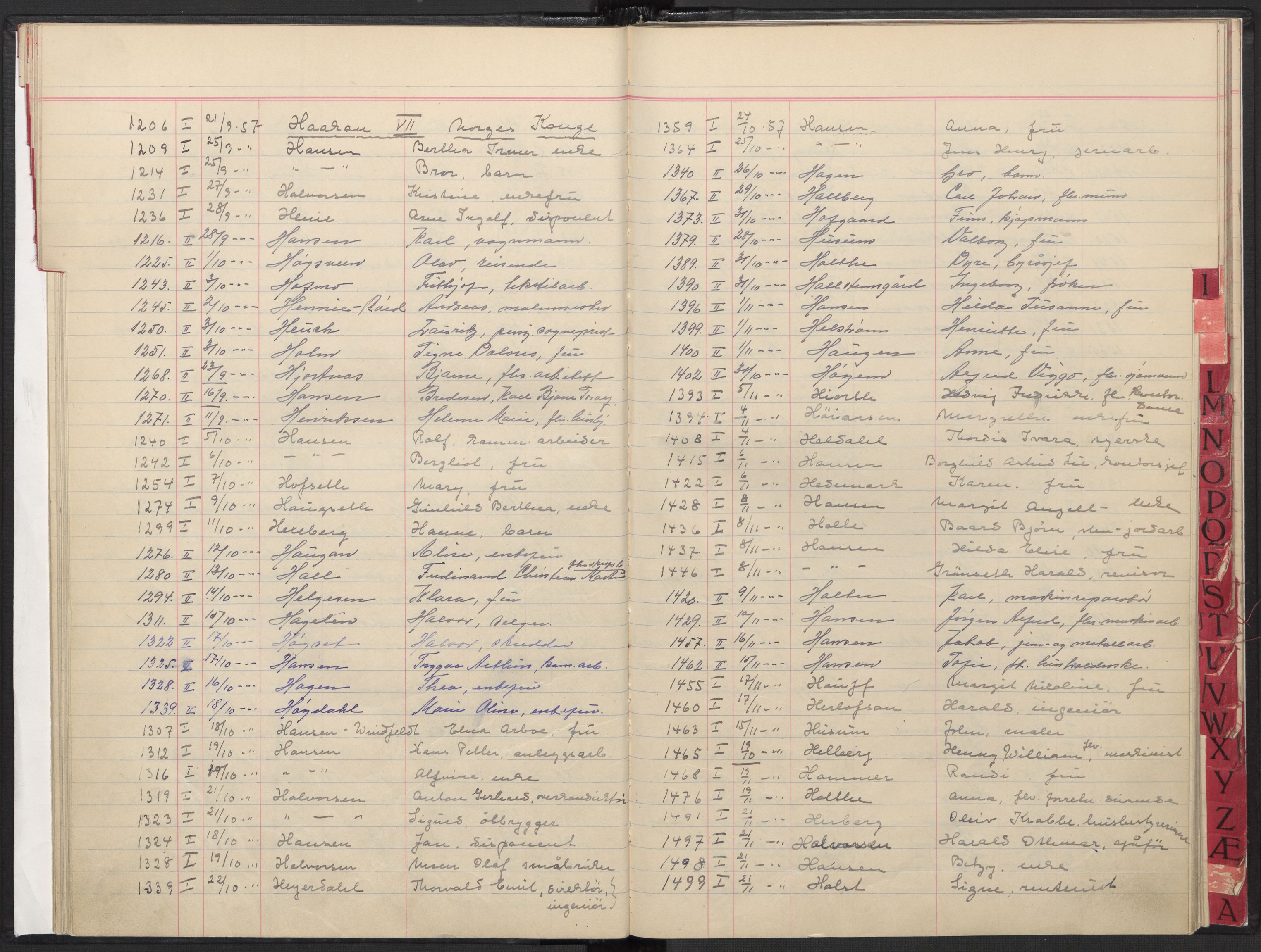 Oslo skifterett, AV/SAO-A-10383/F/Fa/Faa/L0057: Register til dødsfallsprotokollene, 1957