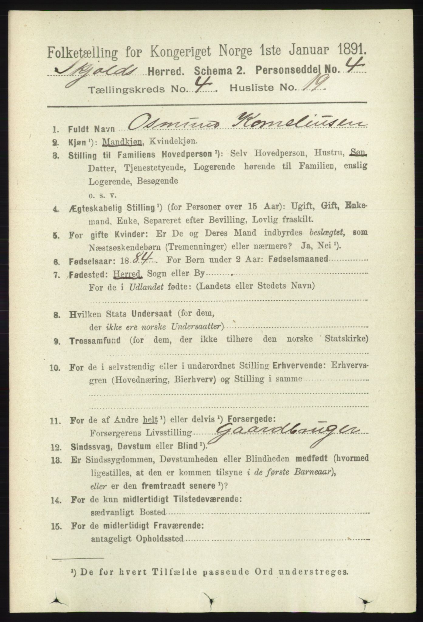 RA, 1891 census for 1154 Skjold, 1891, p. 633