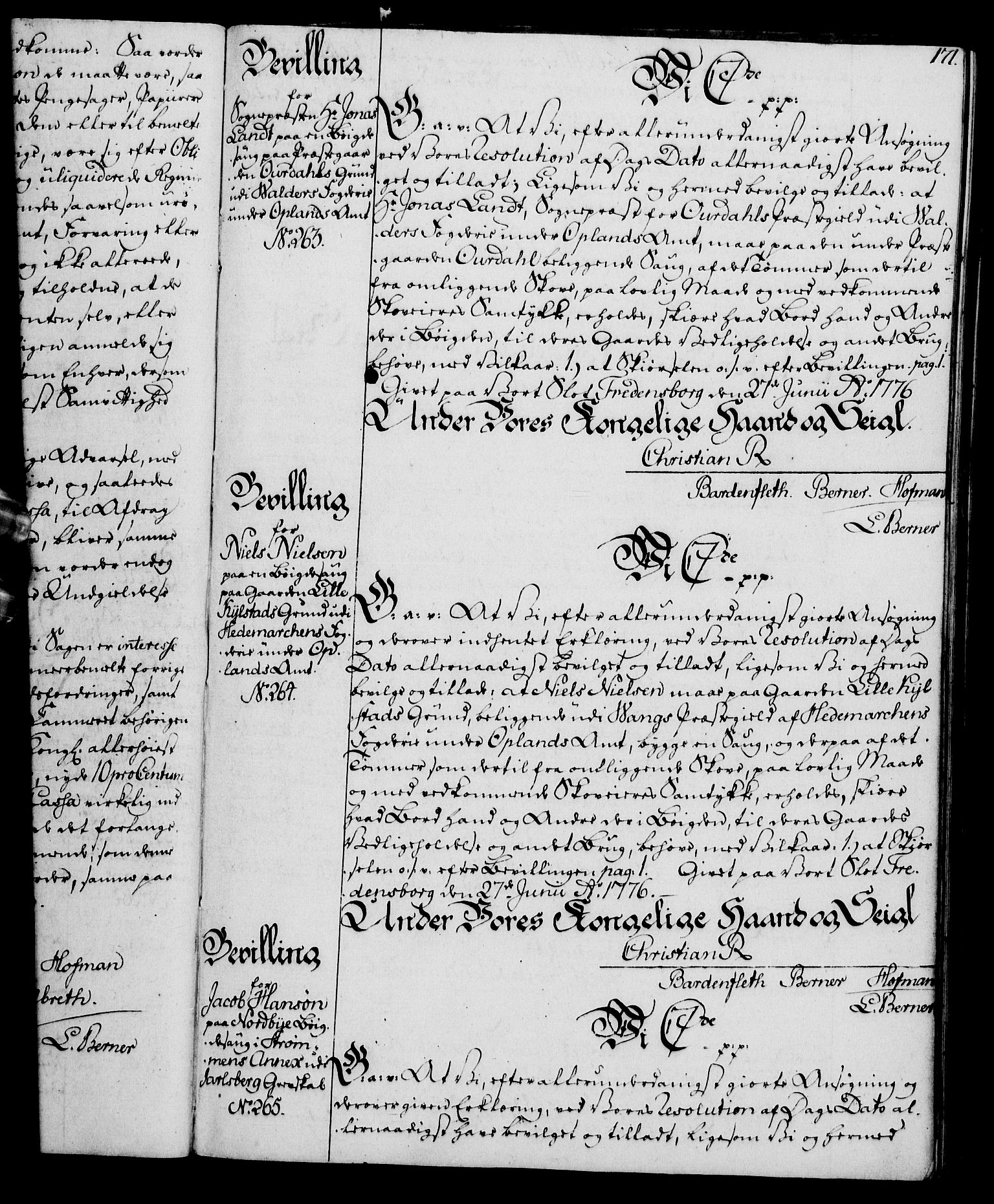 Rentekammeret, Kammerkanselliet, RA/EA-3111/G/Gg/Gga/L0010: Norsk ekspedisjonsprotokoll med register (merket RK 53.10), 1773-1778, p. 171
