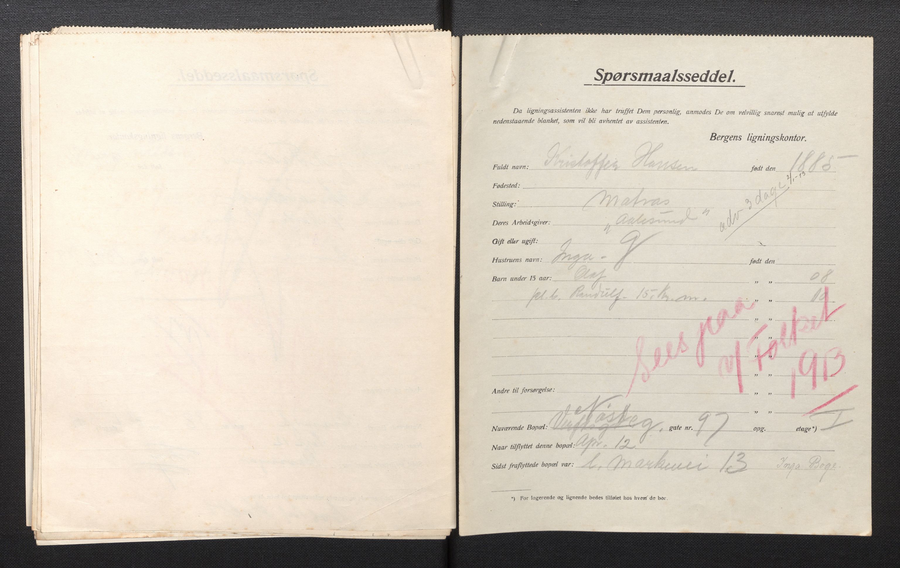 SAB, Municipal Census 1913 for Bergen, 1913, p. 61