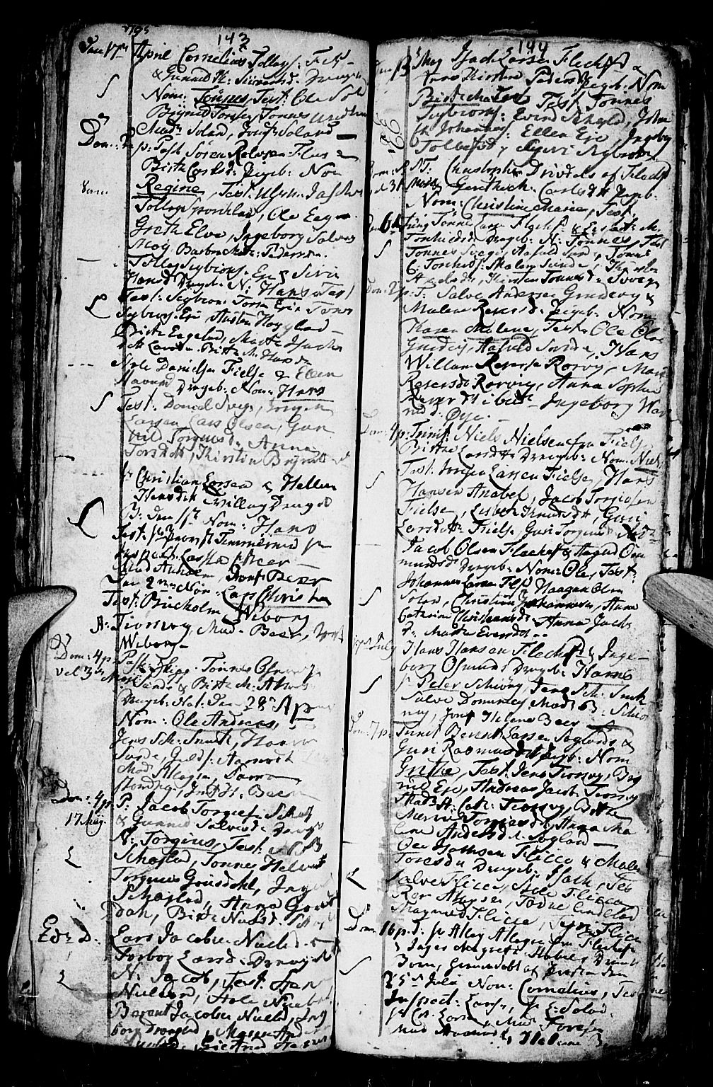 Flekkefjord sokneprestkontor, SAK/1111-0012/F/Fa/Fac/L0001: Parish register (official) no. A 1, 1773-1806, p. 143-144