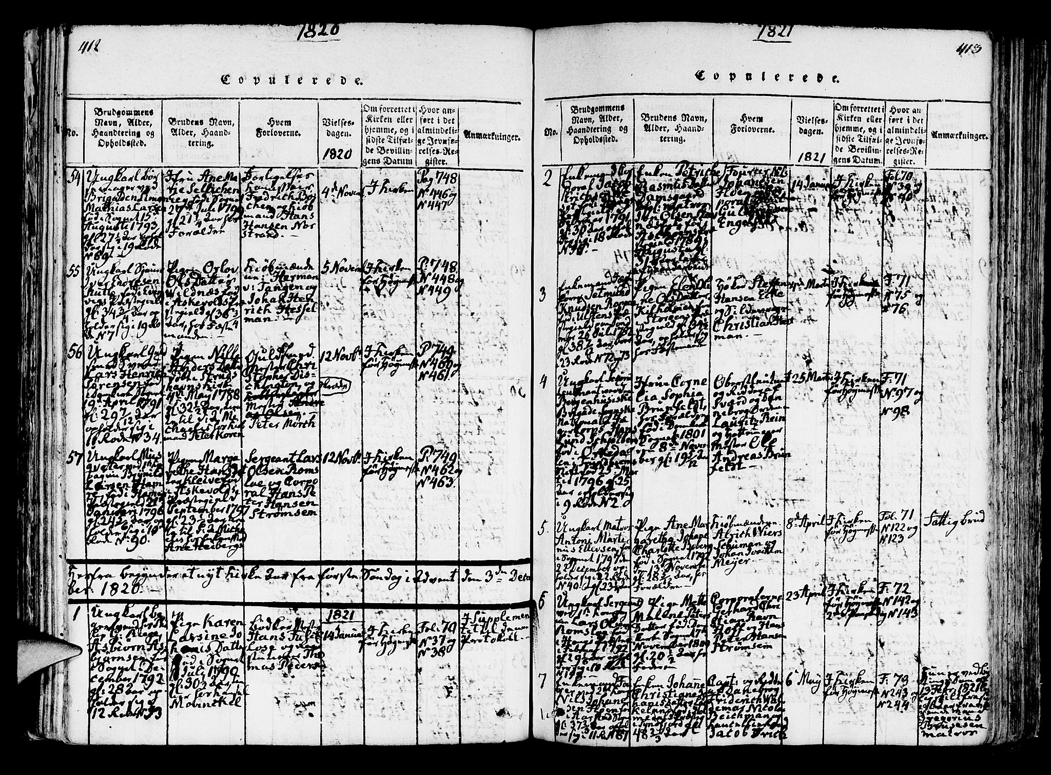 Korskirken sokneprestembete, SAB/A-76101/H/Hab: Parish register (copy) no. A 1b, 1815-1821, p. 412-413