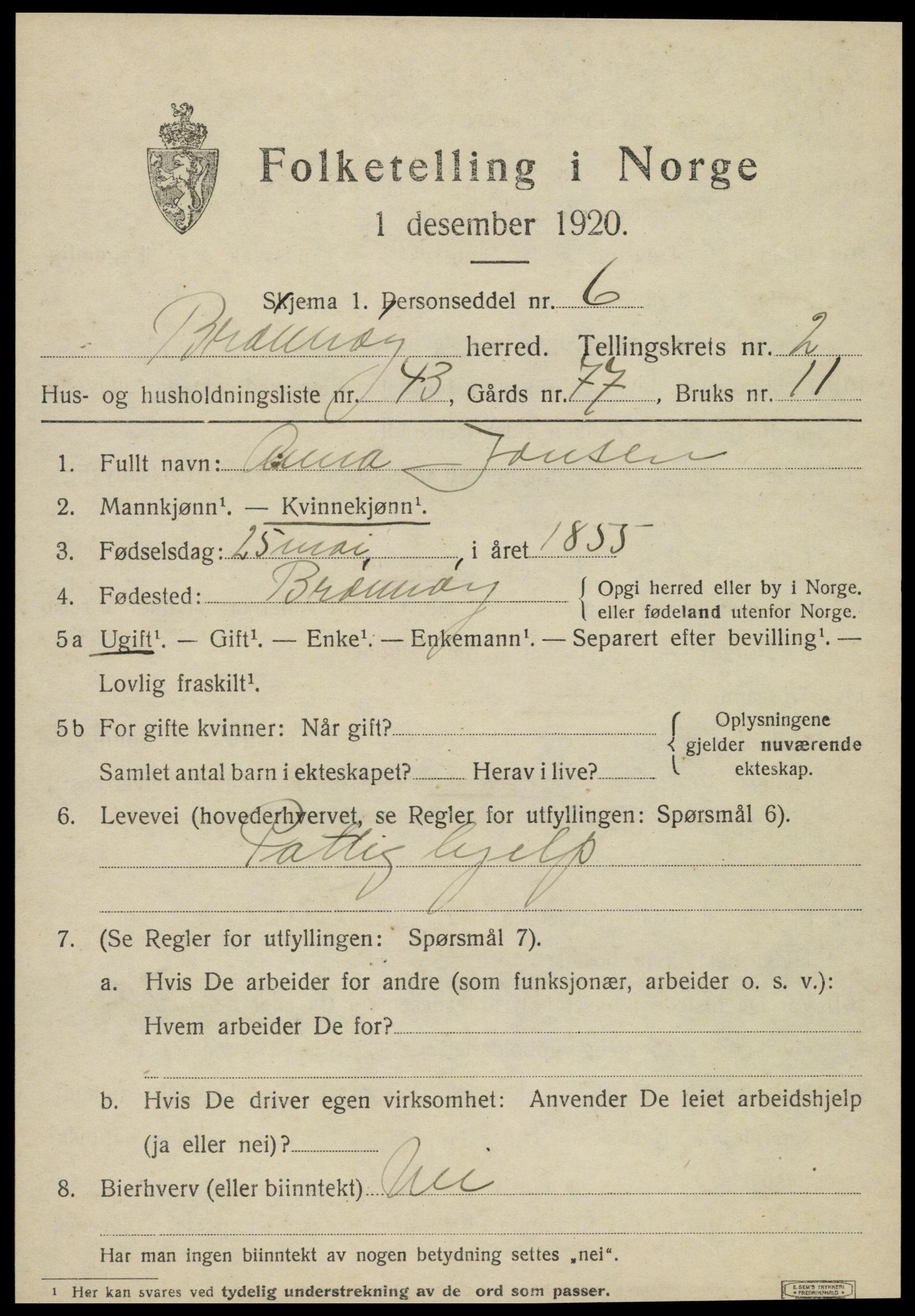 SAT, 1920 census for Brønnøy, 1920, p. 2466