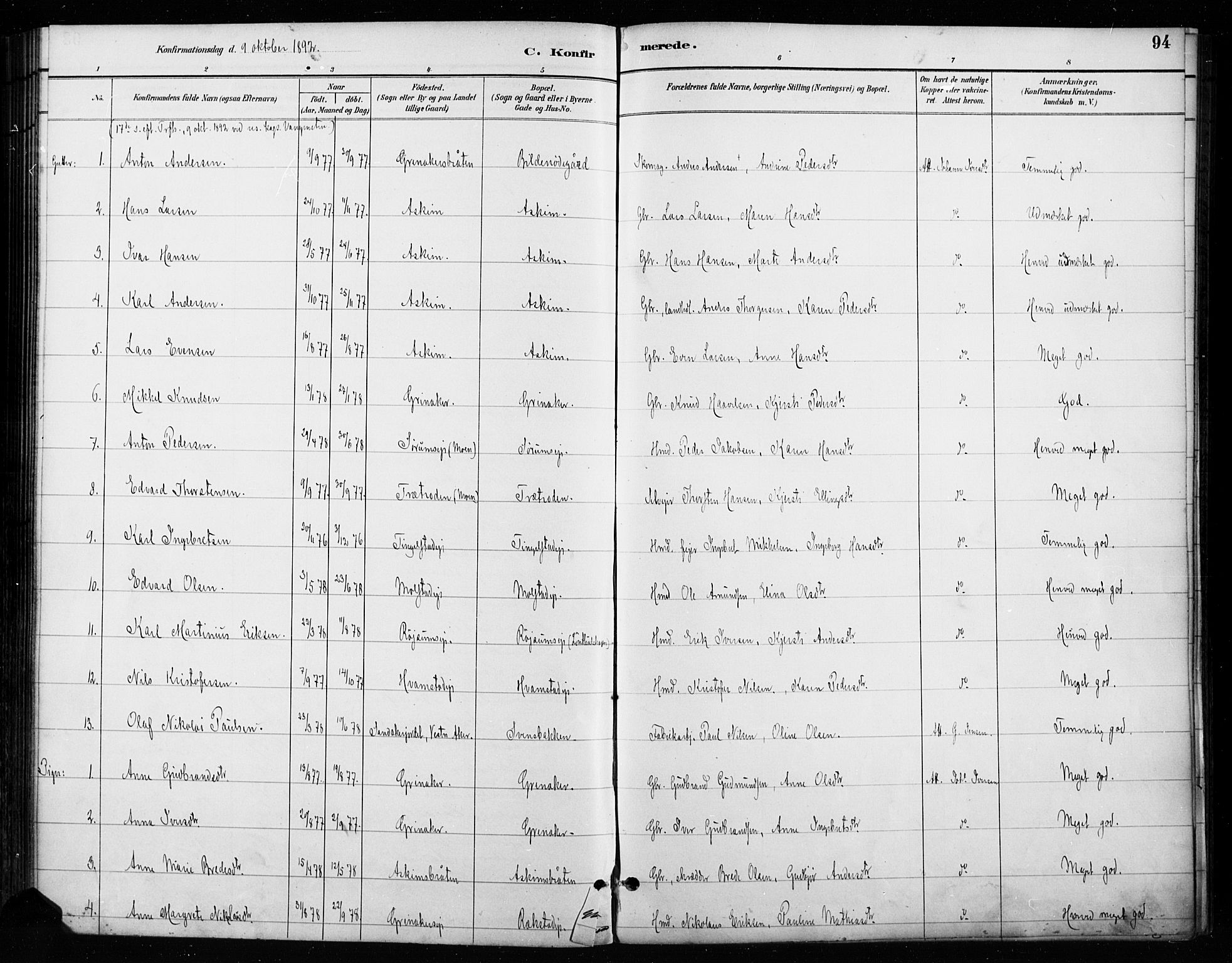 Gran prestekontor, SAH/PREST-112/H/Ha/Haa/L0018: Parish register (official) no. 18, 1889-1899, p. 94
