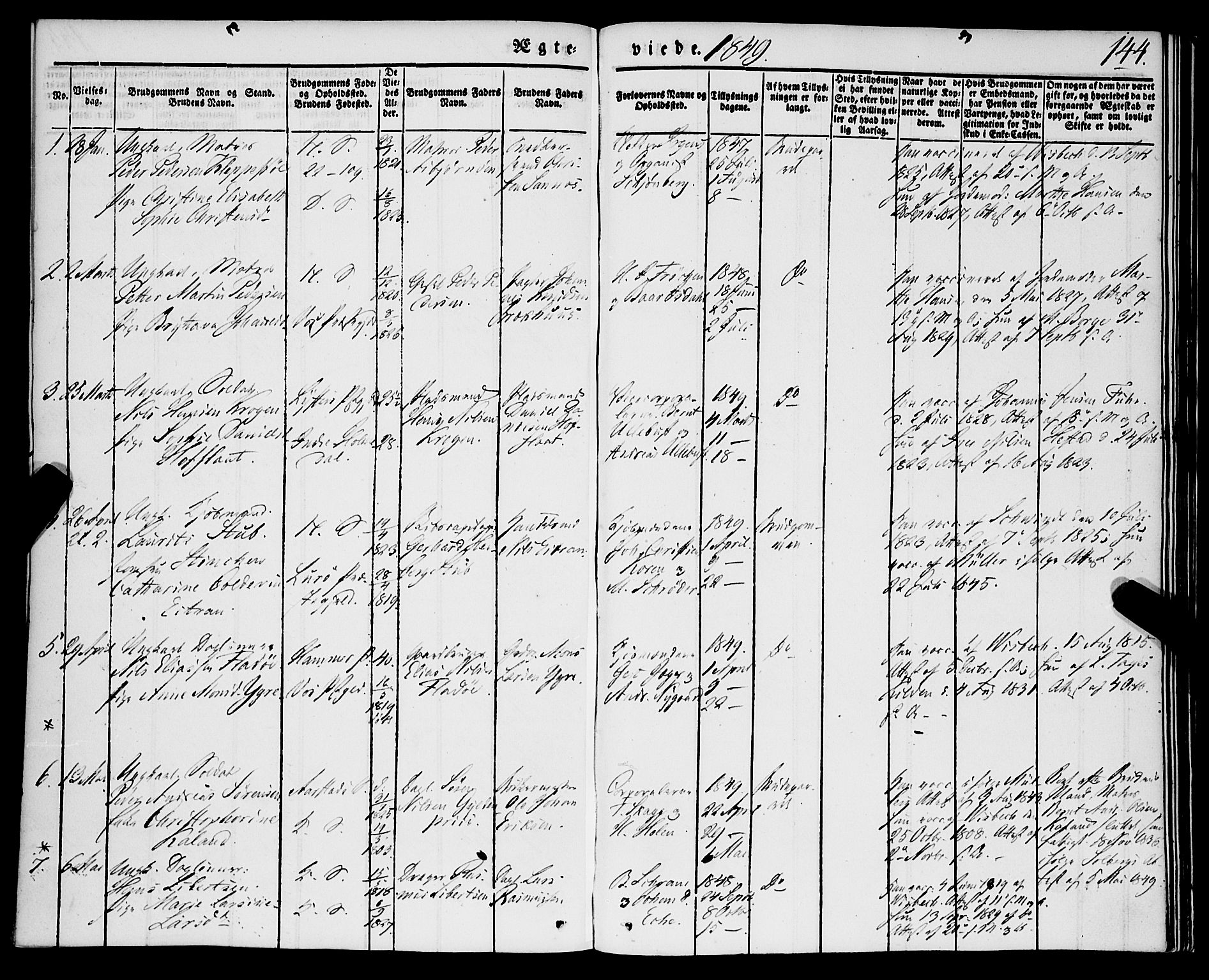 Korskirken sokneprestembete, AV/SAB-A-76101/H/Haa/L0034: Parish register (official) no. D 1, 1832-1852, p. 144