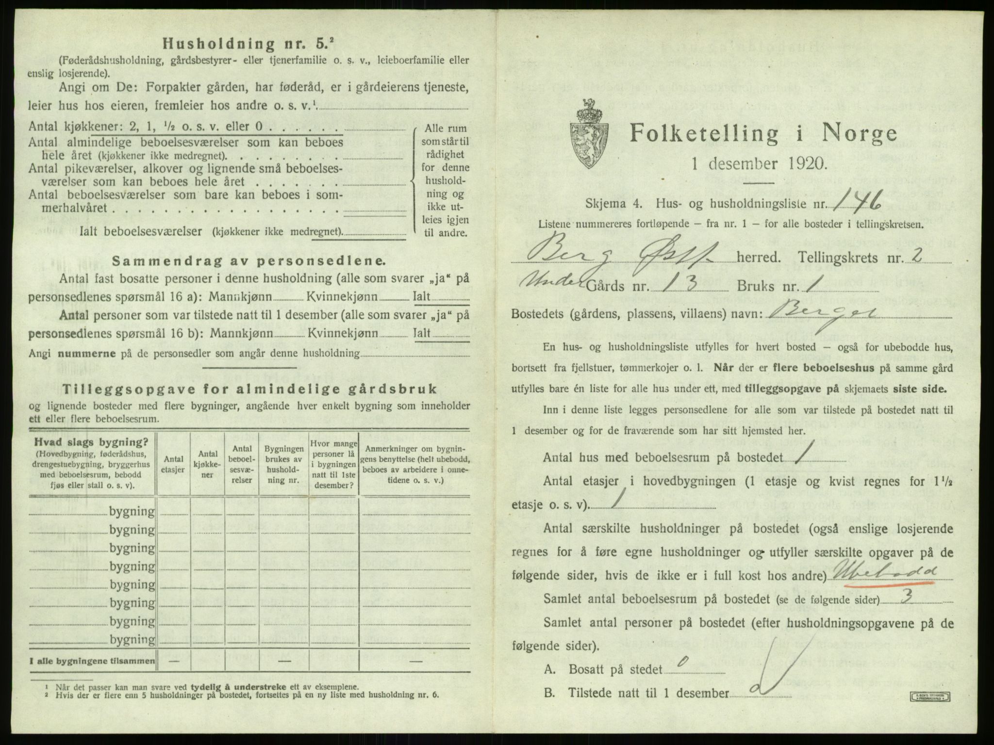 SAO, 1920 census for Berg, 1920, p. 554