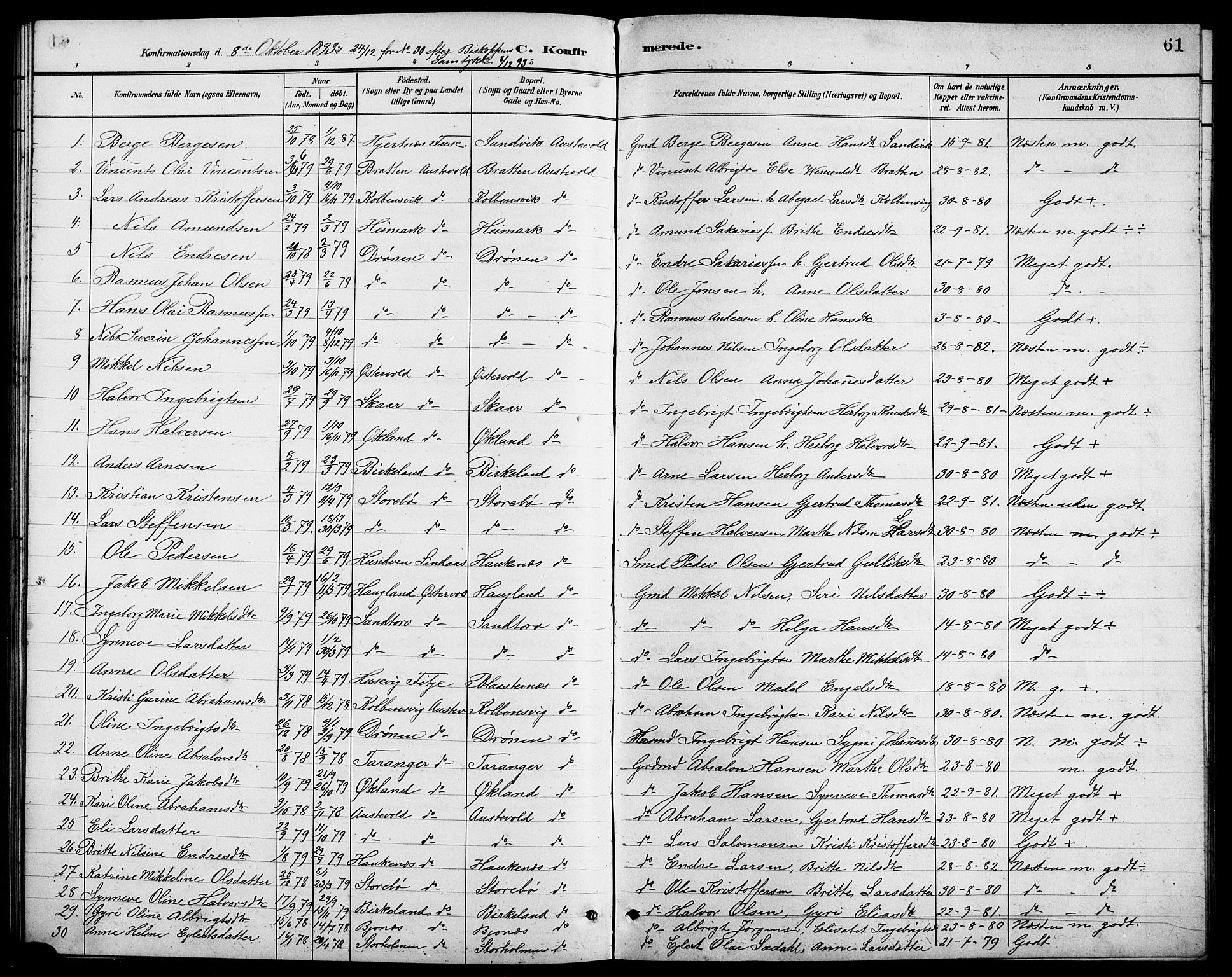 Austevoll sokneprestembete, AV/SAB-A-74201/H/Ha/Hab/Haba/L0003: Parish register (copy) no. A 3, 1889-1900, p. 61