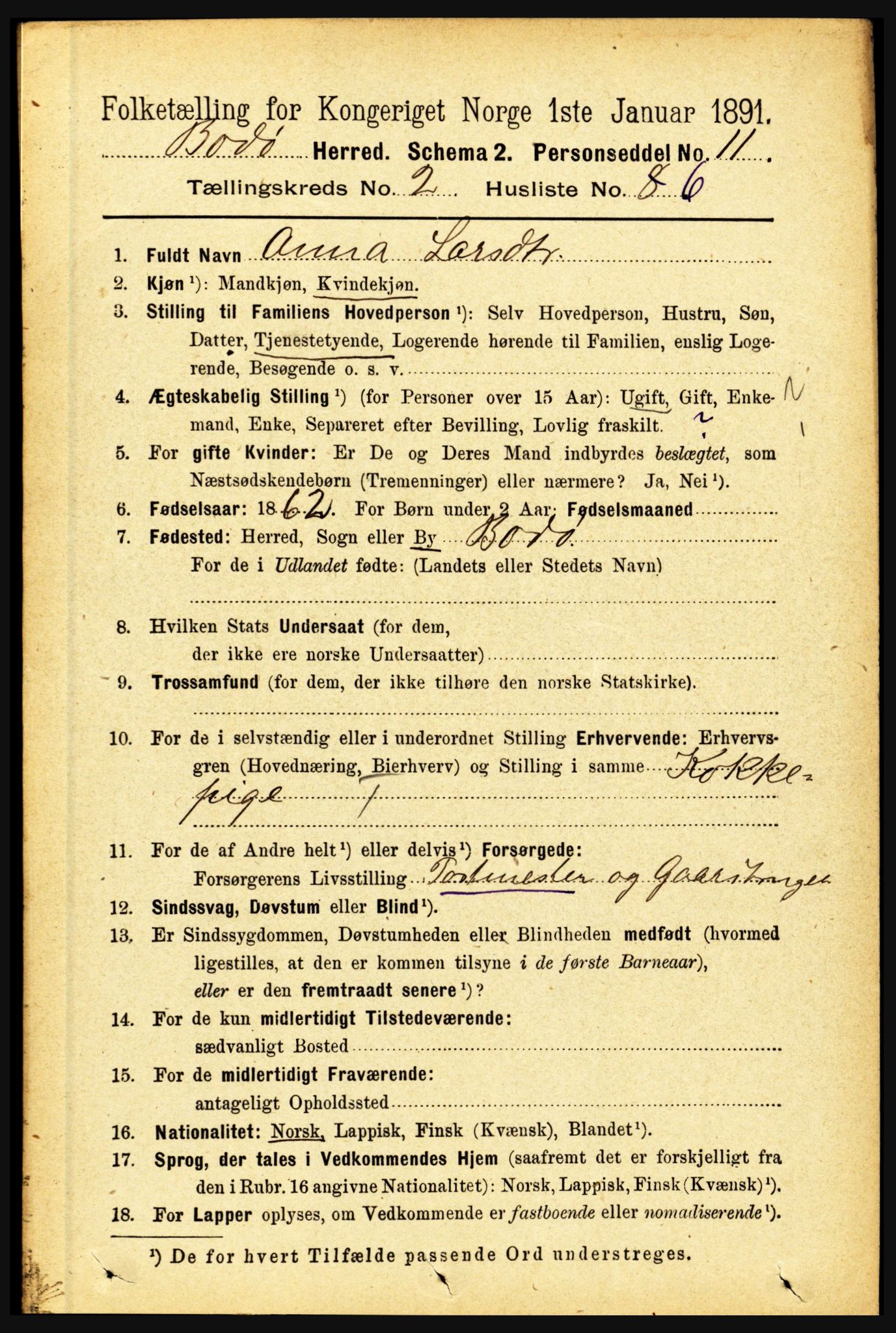 RA, 1891 census for 1843 Bodø, 1891, p. 735