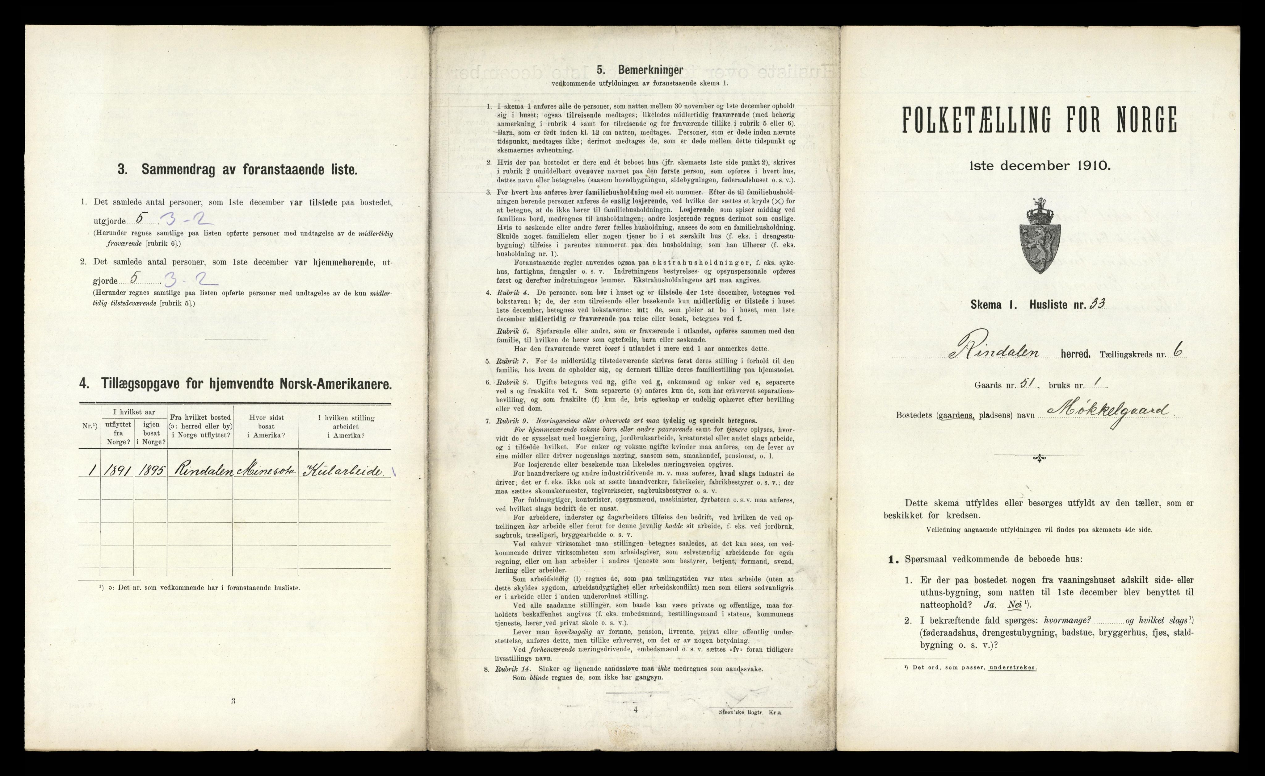 RA, 1910 census for Rindal, 1910, p. 541