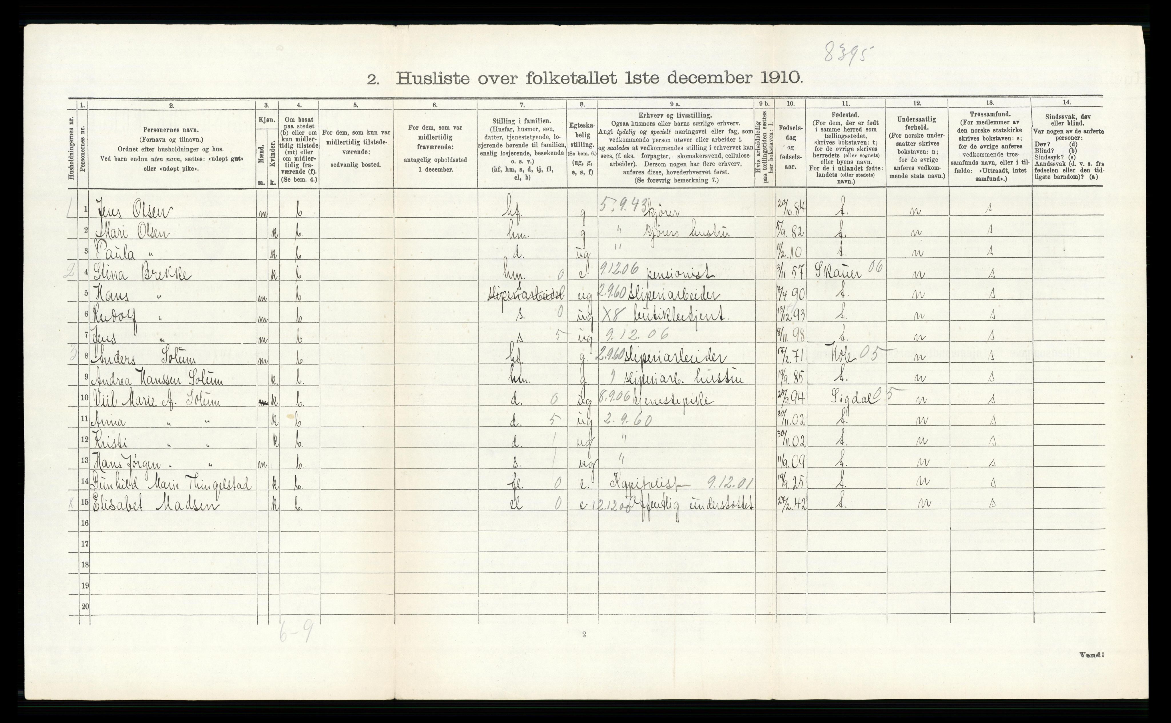 RA, 1910 census for Modum, 1910, p. 3103