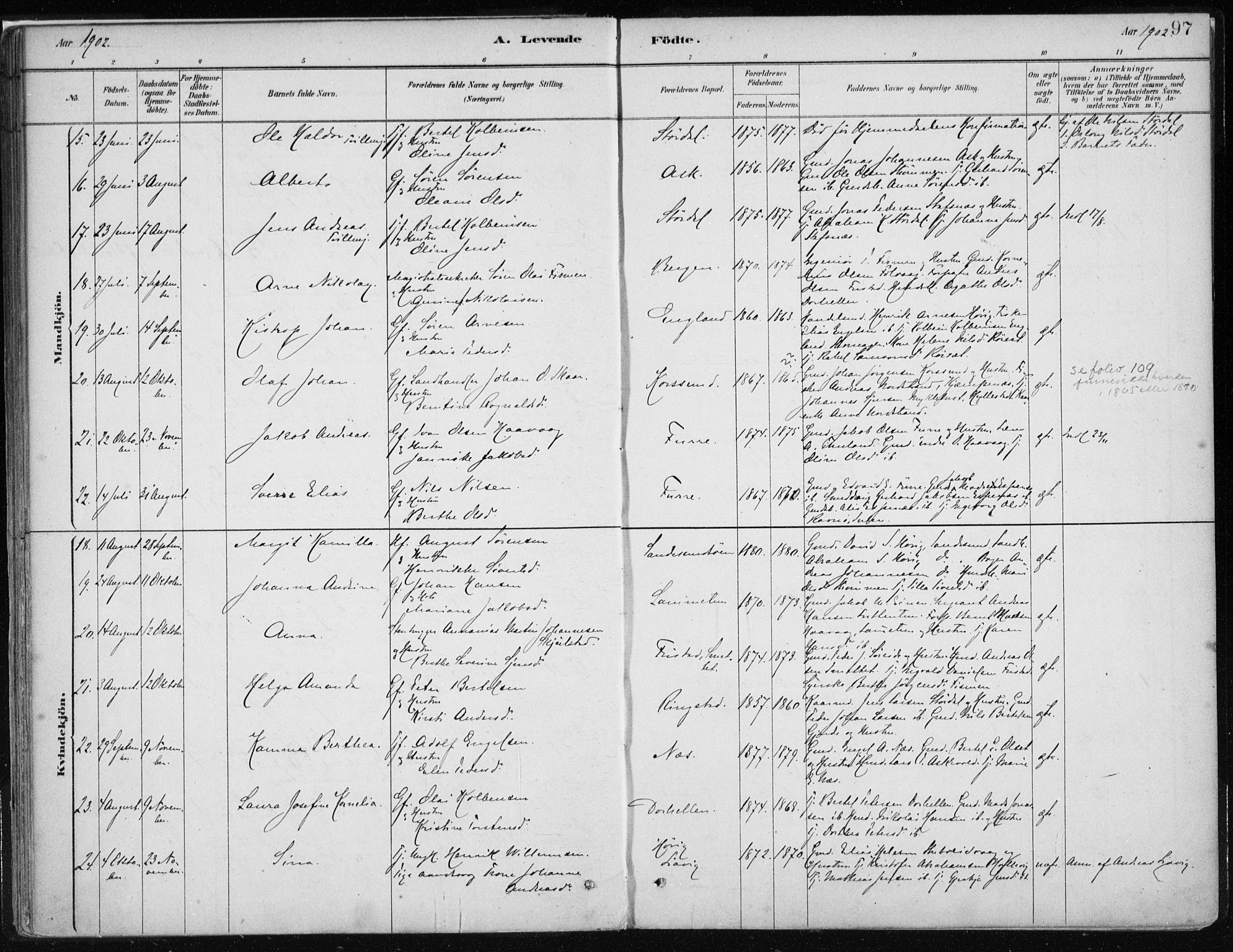 Askvoll sokneprestembete, AV/SAB-A-79501/H/Haa/Haab/L0002: Parish register (official) no. B 2, 1879-1909, p. 97