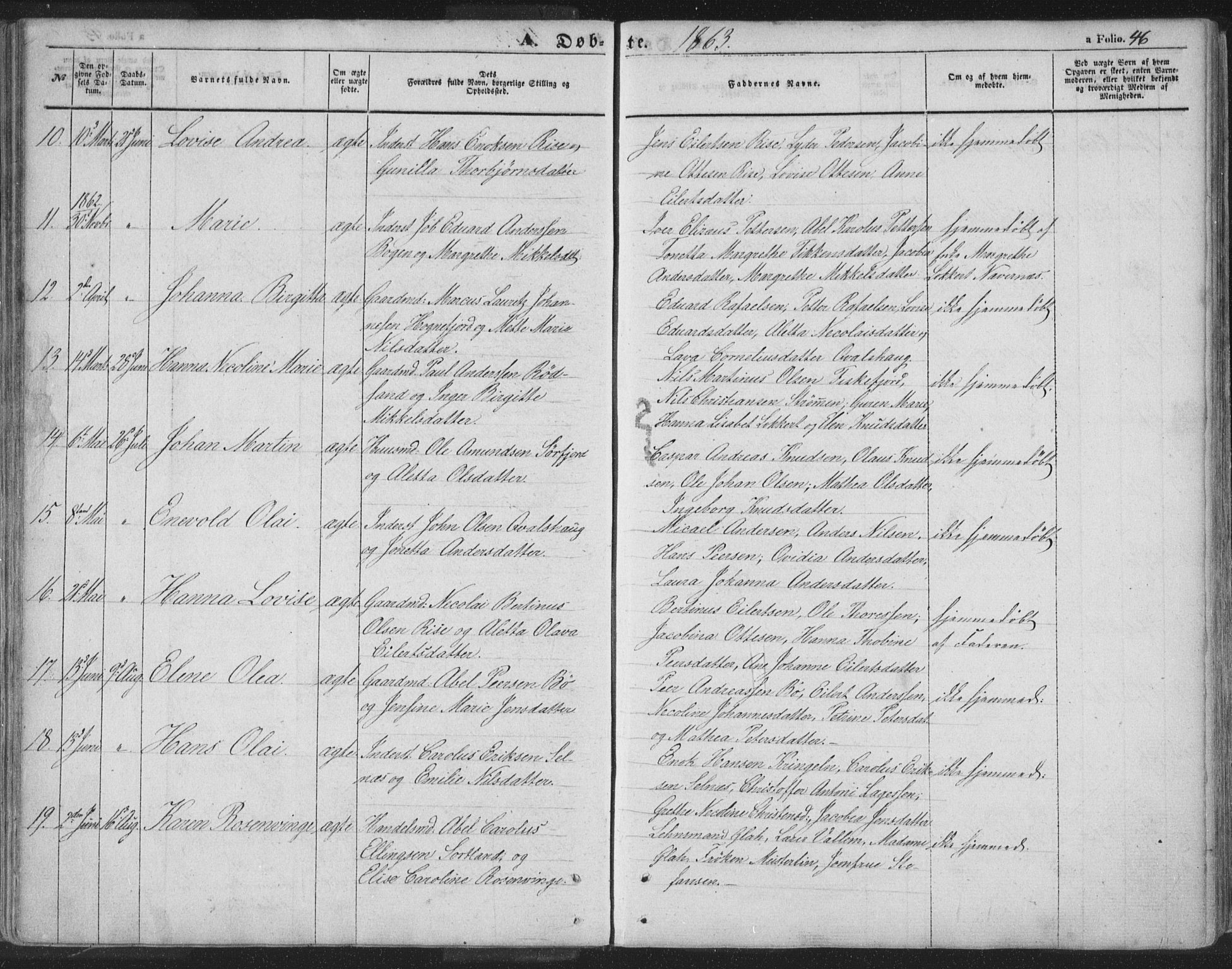 Ministerialprotokoller, klokkerbøker og fødselsregistre - Nordland, SAT/A-1459/895/L1369: Parish register (official) no. 895A04, 1852-1872, p. 46