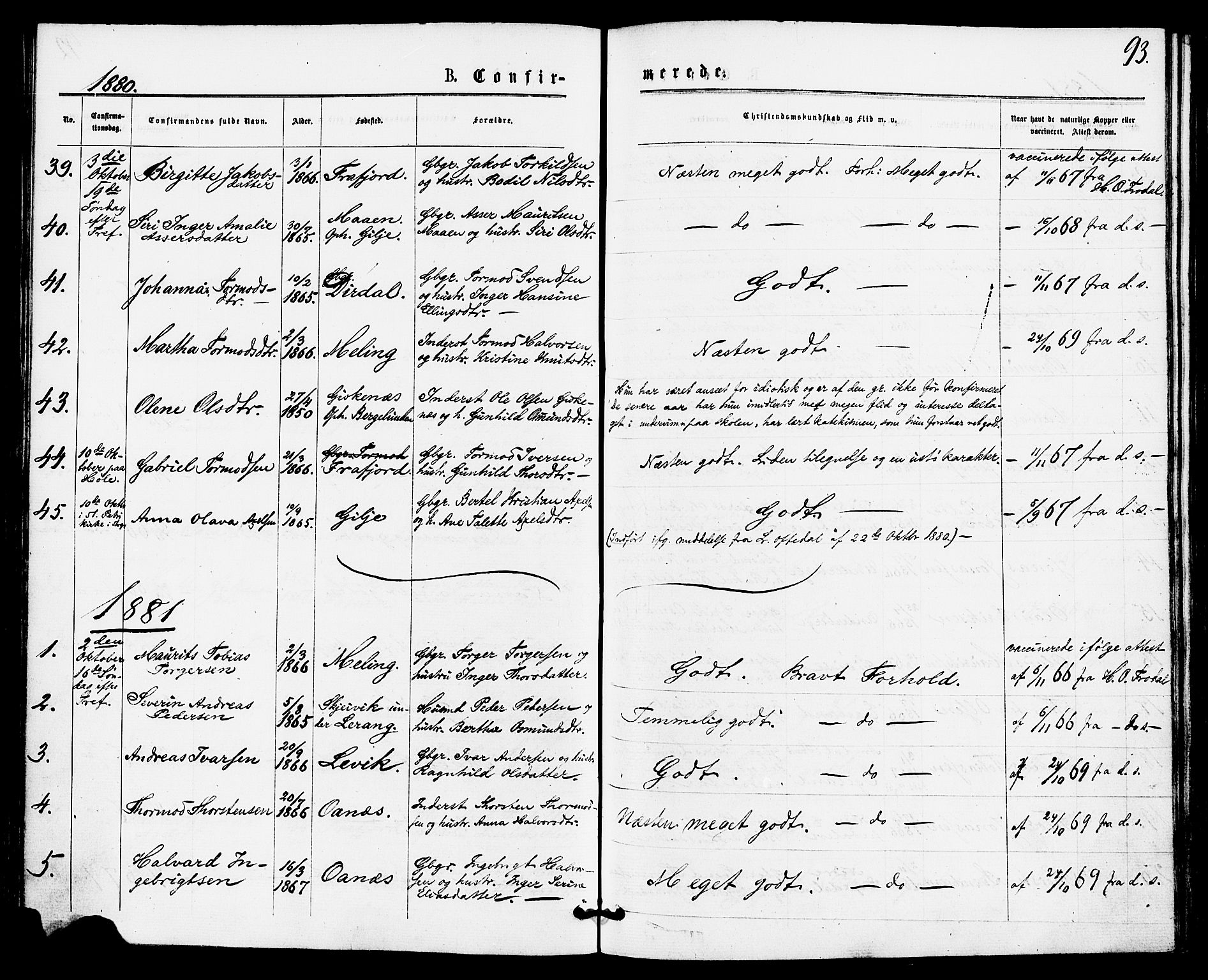 Høgsfjord sokneprestkontor, SAST/A-101624/H/Ha/Haa/L0004: Parish register (official) no. A 4, 1876-1884, p. 93
