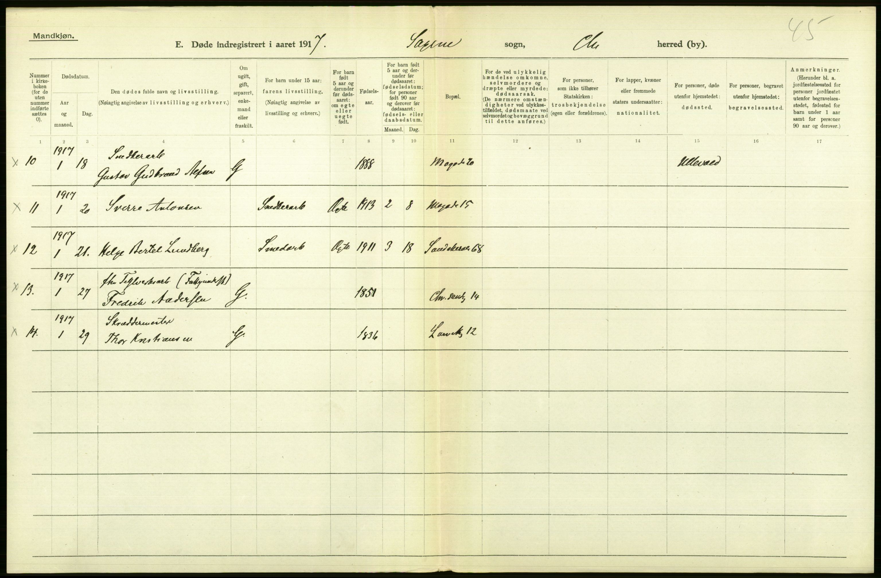 Statistisk sentralbyrå, Sosiodemografiske emner, Befolkning, AV/RA-S-2228/D/Df/Dfb/Dfbg/L0010: Kristiania: Døde, 1917, p. 570