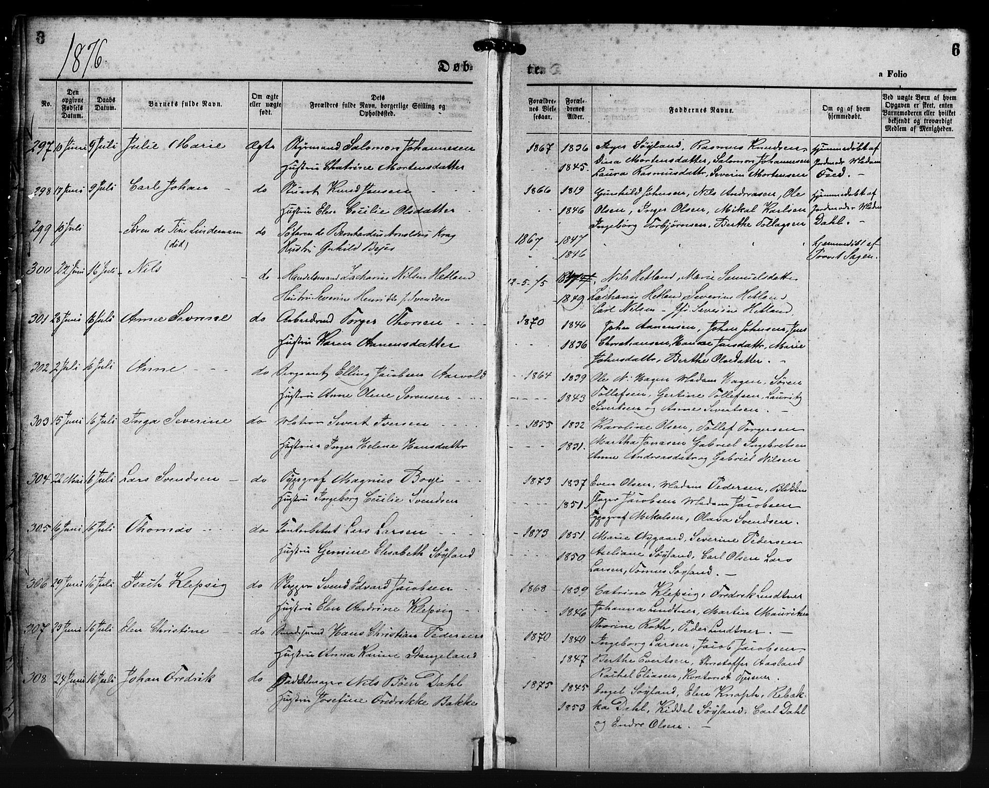 St. Petri sokneprestkontor, SAST/A-101813/001/30/30BA/L0014: Parish register (official) no. A 14, 1876-1879, p. 6