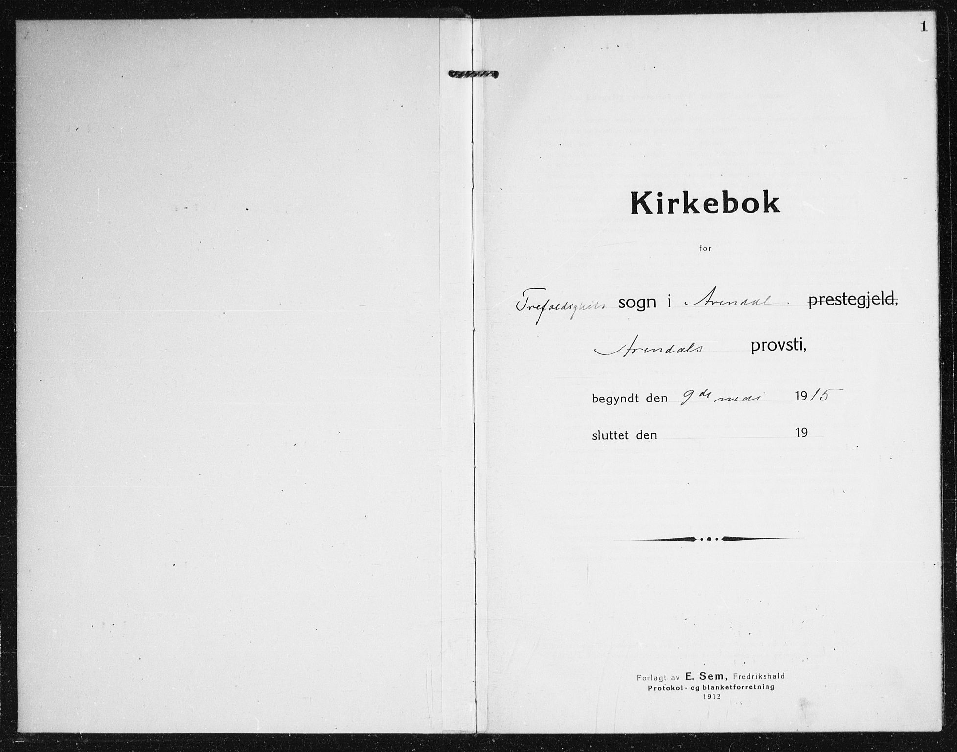 Arendal sokneprestkontor, Trefoldighet, SAK/1111-0040/F/Fa/L0011: Parish register (official) no. A 11, 1915-1919, p. 1