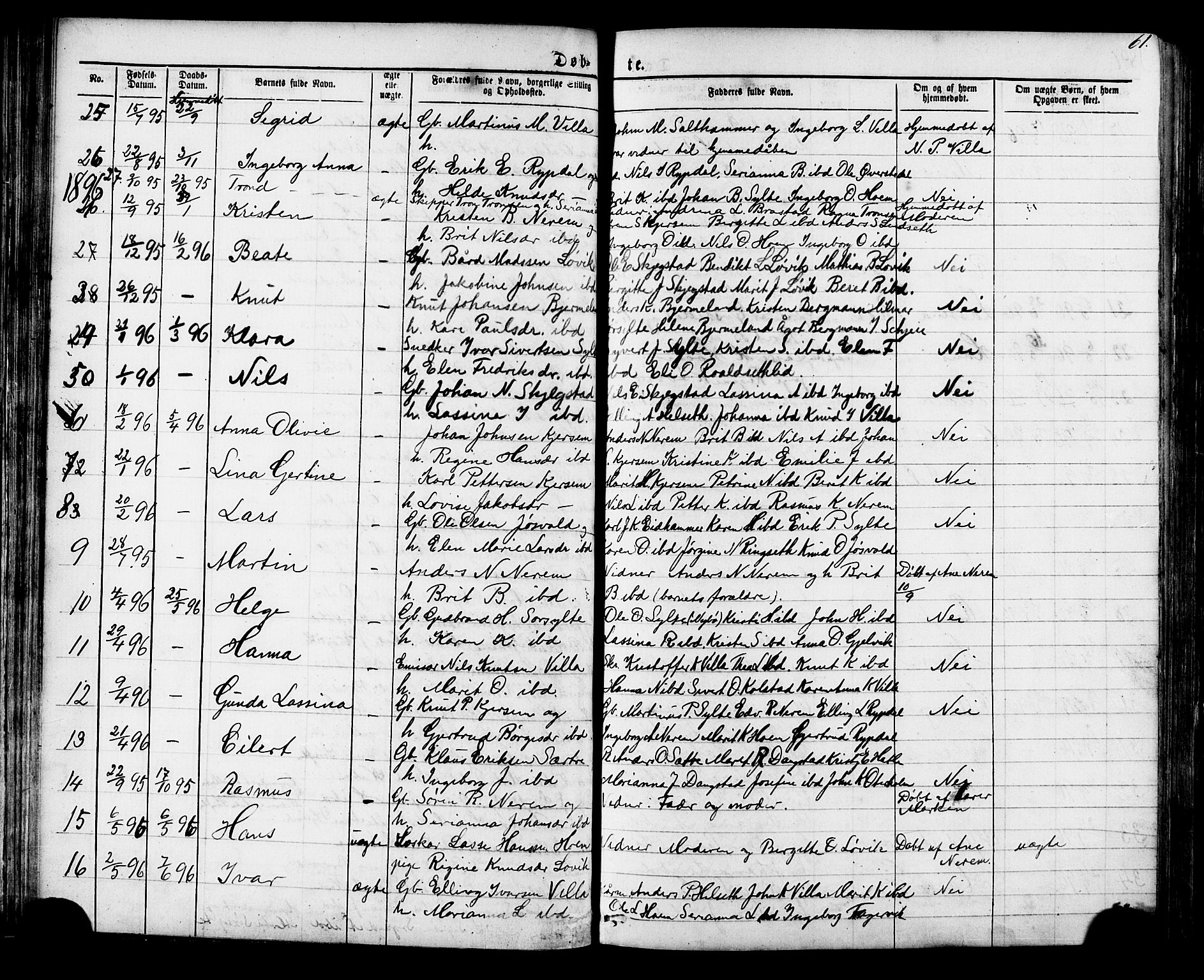Ministerialprotokoller, klokkerbøker og fødselsregistre - Møre og Romsdal, SAT/A-1454/541/L0547: Parish register (copy) no. 541C02, 1867-1921, p. 61