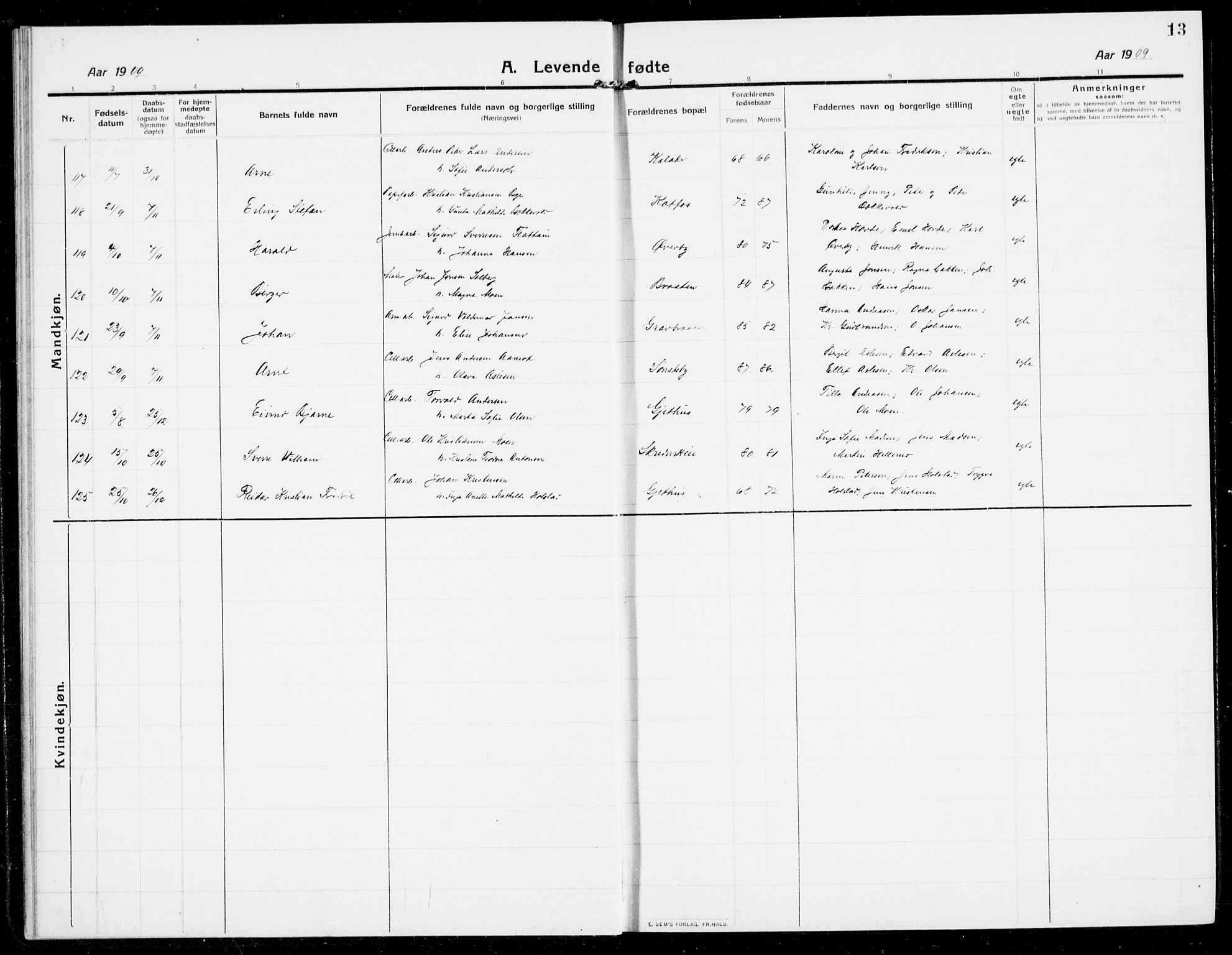 Modum kirkebøker, AV/SAKO-A-234/G/Ga/L0009: Parish register (copy) no. I 9, 1909-1923, p. 13