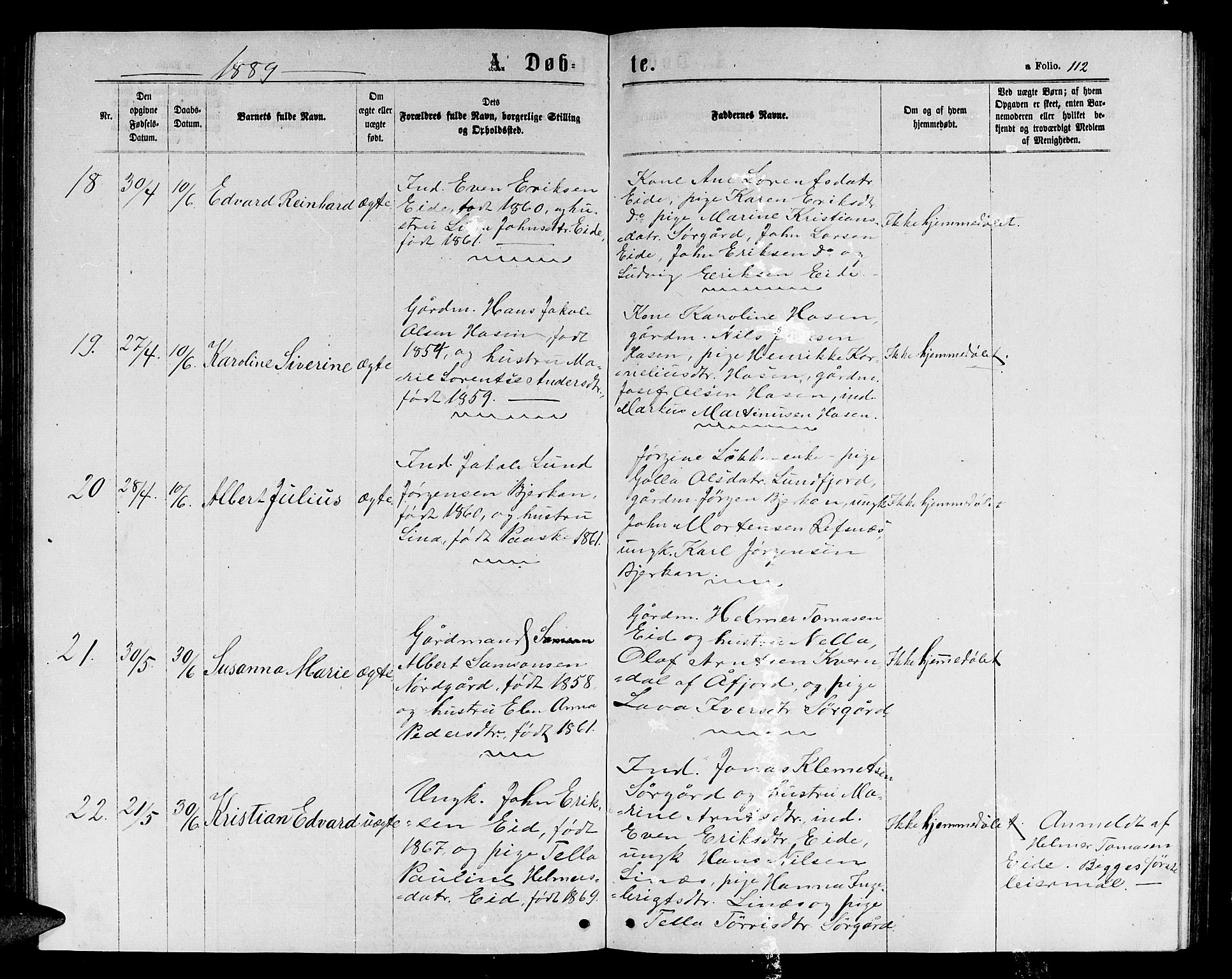 Ministerialprotokoller, klokkerbøker og fødselsregistre - Sør-Trøndelag, AV/SAT-A-1456/656/L0695: Parish register (copy) no. 656C01, 1867-1889, p. 112