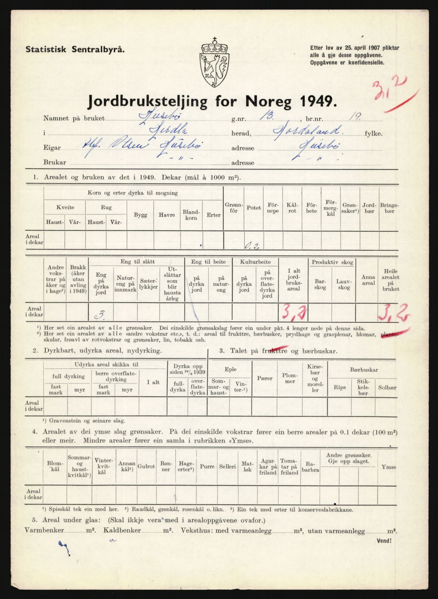 Statistisk sentralbyrå, Næringsøkonomiske emner, Jordbruk, skogbruk, jakt, fiske og fangst, AV/RA-S-2234/G/Gc/L0276: Hordaland: Herdla og Hjelme, 1949, p. 118