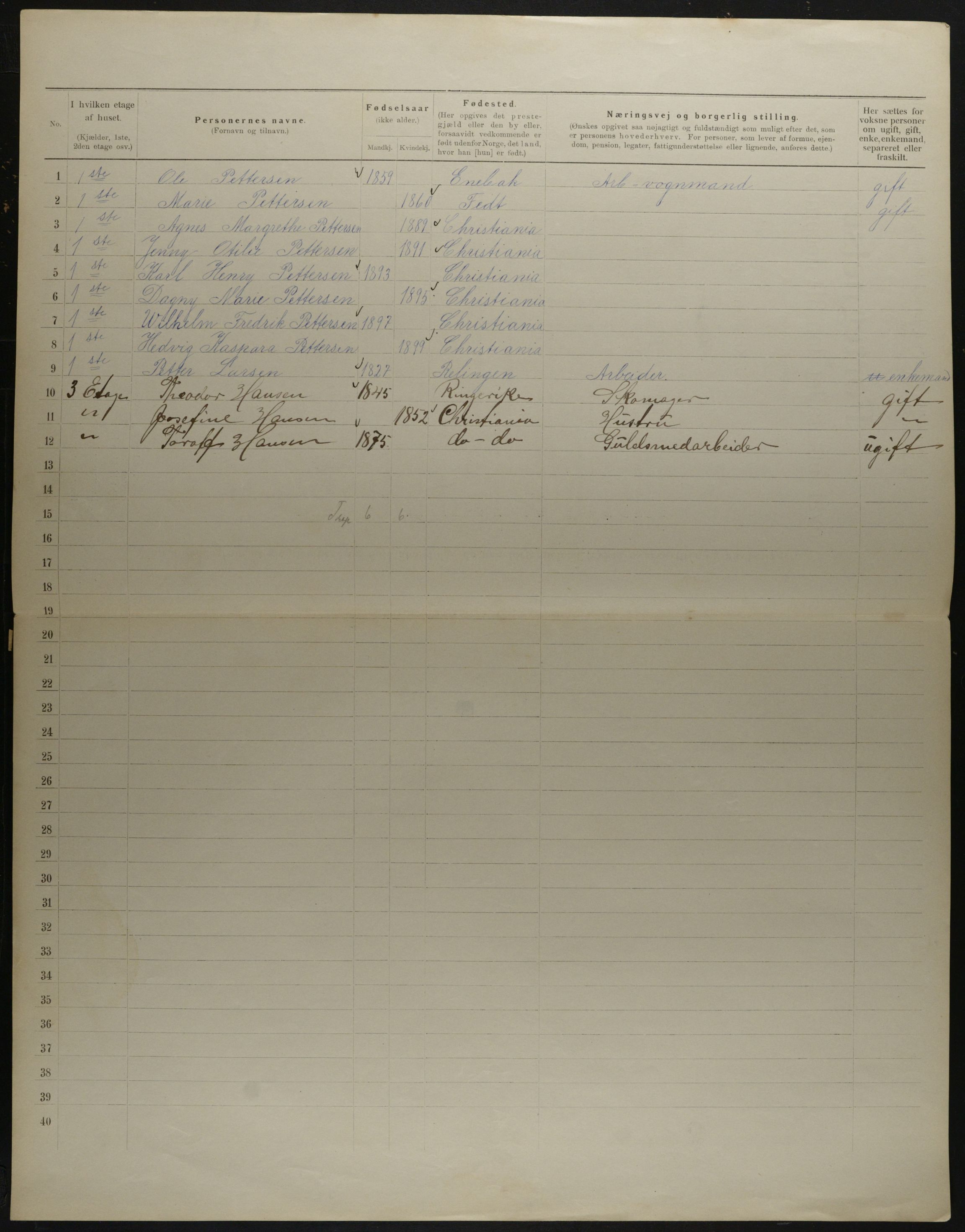 OBA, Municipal Census 1901 for Kristiania, 1901, p. 14596