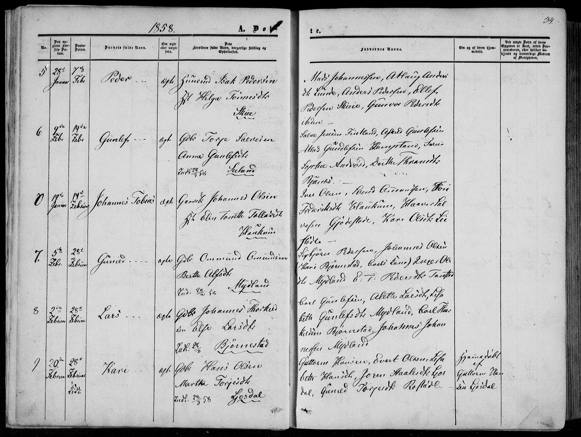 Sirdal sokneprestkontor, AV/SAK-1111-0036/F/Fa/Fab/L0002: Parish register (official) no. A 2, 1855-1874, p. 34