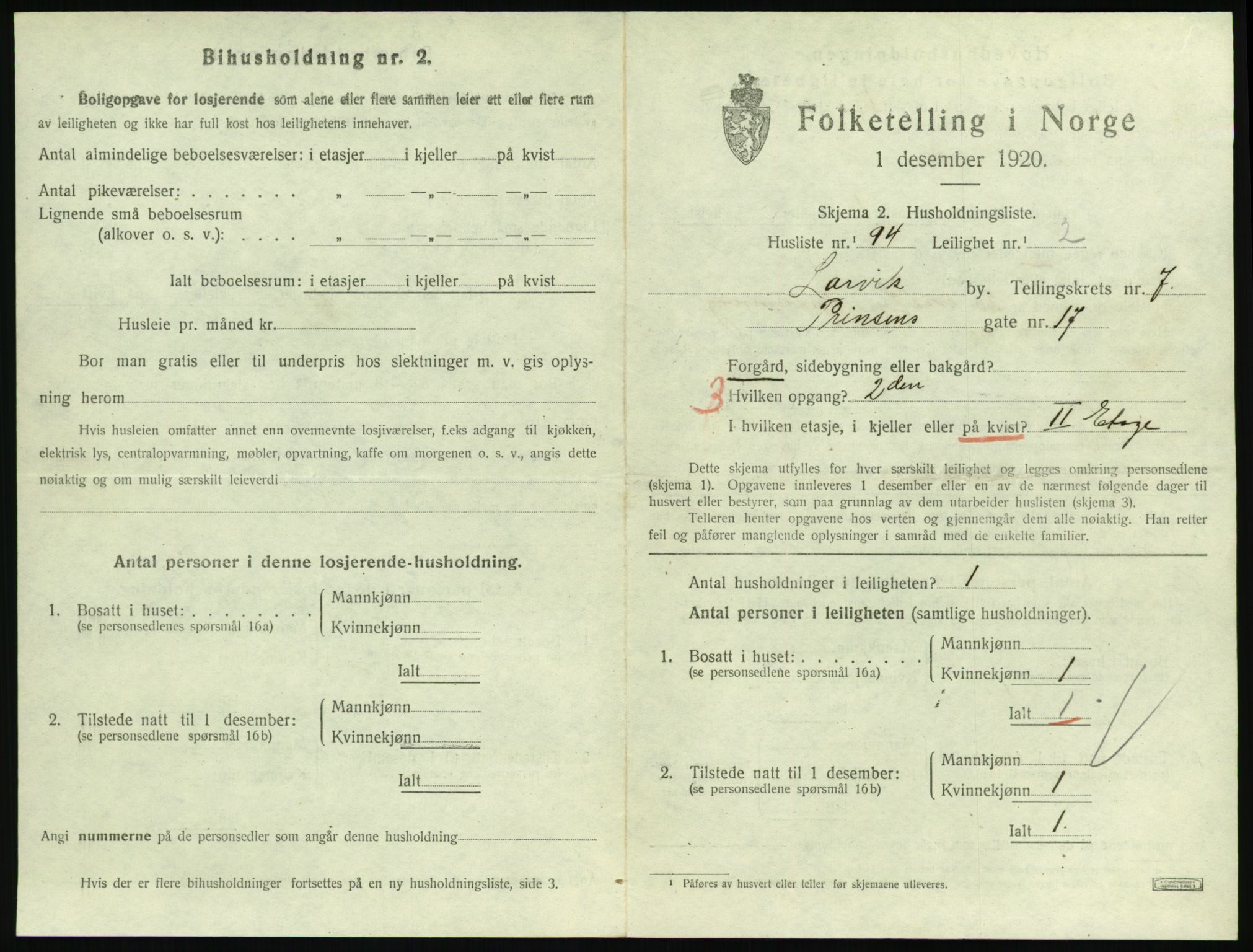 SAKO, 1920 census for Larvik, 1920, p. 6370