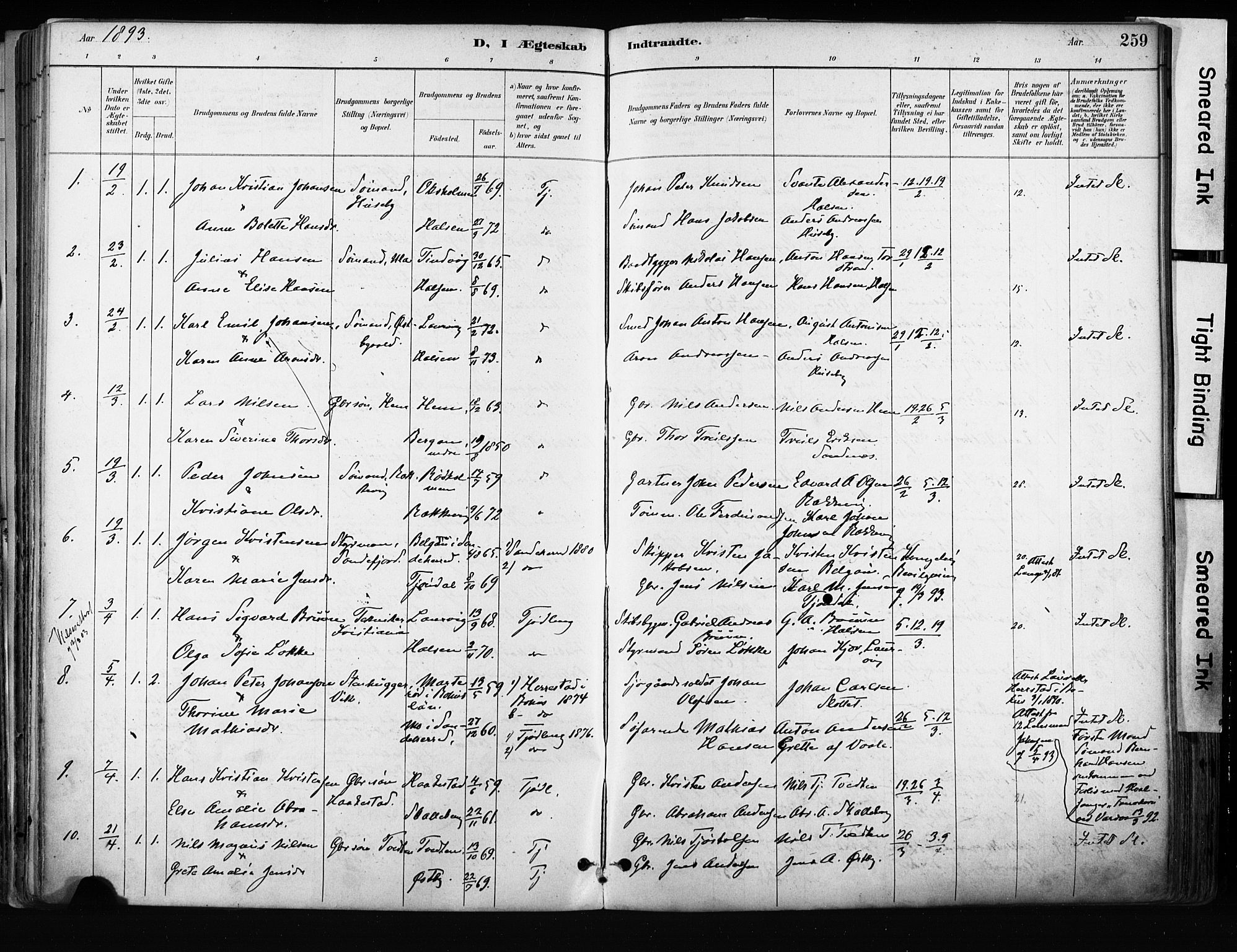 Tjølling kirkebøker, AV/SAKO-A-60/F/Fa/L0009: Parish register (official) no. 9, 1887-1905, p. 259