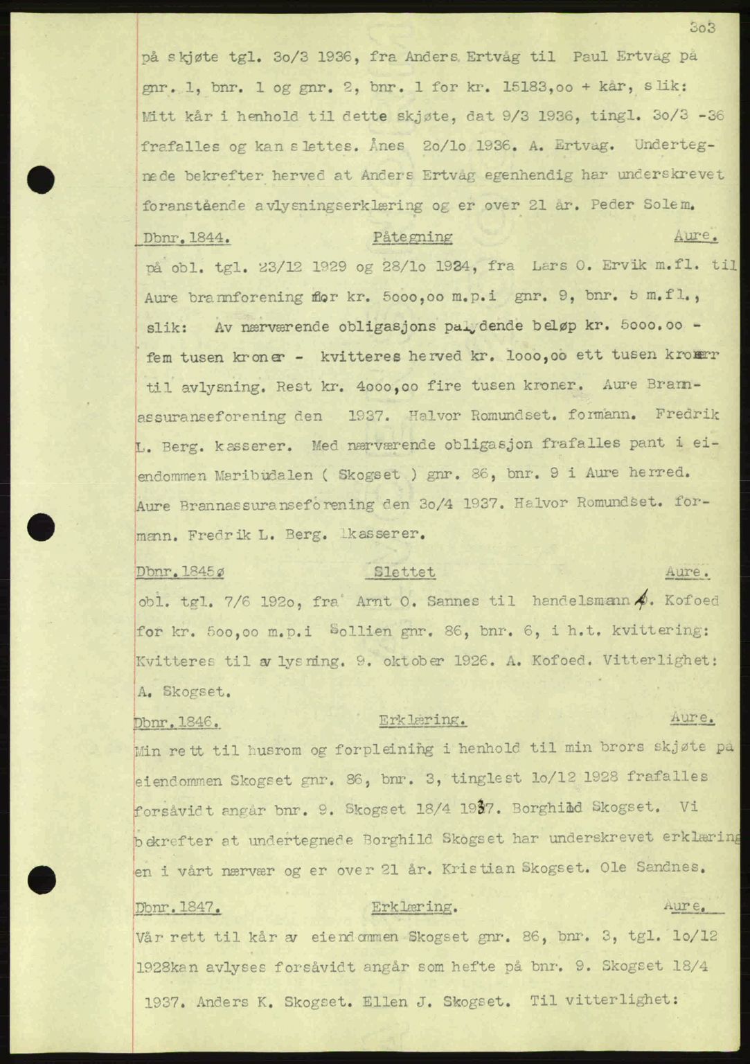 Nordmøre sorenskriveri, AV/SAT-A-4132/1/2/2Ca: Mortgage book no. C80, 1936-1939, Diary no: : 1844/1937