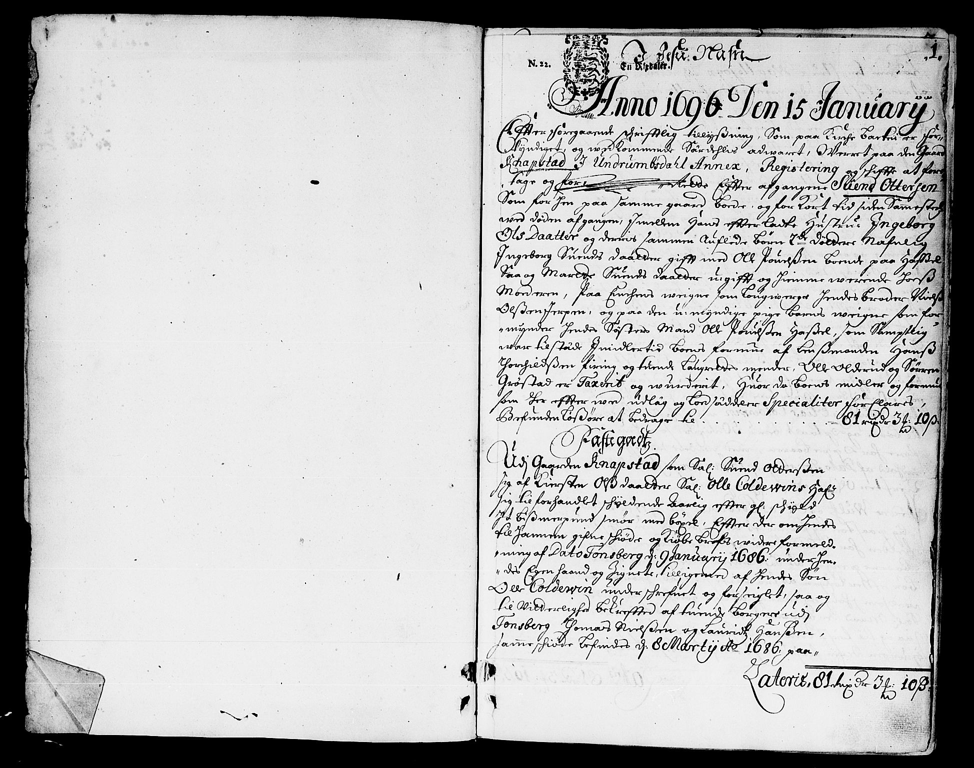 Nordre Jarlsberg sorenskriveri, SAKO/A-80/H/Hc/L0004: Skifteprotokoll, 1696-1701, p. 0b-1a