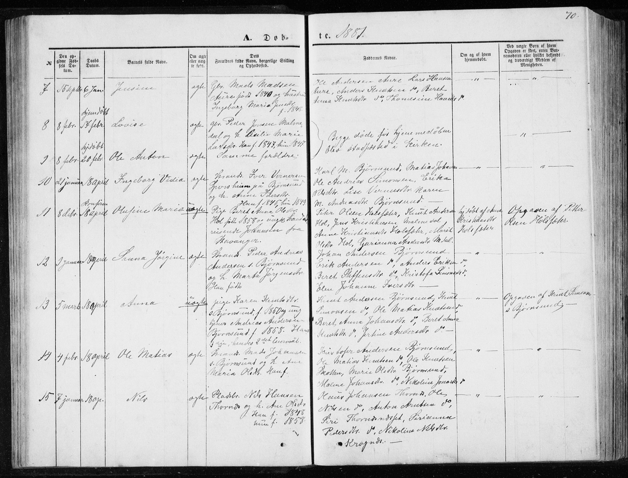 Ministerialprotokoller, klokkerbøker og fødselsregistre - Møre og Romsdal, AV/SAT-A-1454/565/L0754: Parish register (copy) no. 565C03, 1870-1896, p. 70