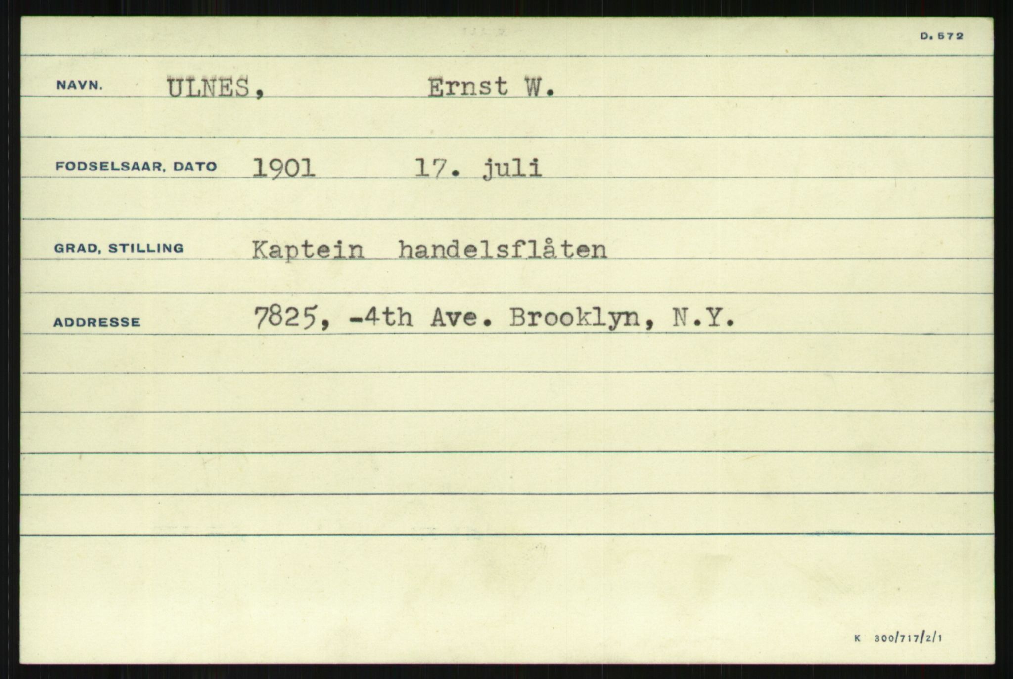 Direktoratet for sjømenn, AV/RA-S-3545/G/Gi/L0009: Kartotek over krigsdekorasjoner tildelt nordmenn under krigen, 1940-1945, p. 923