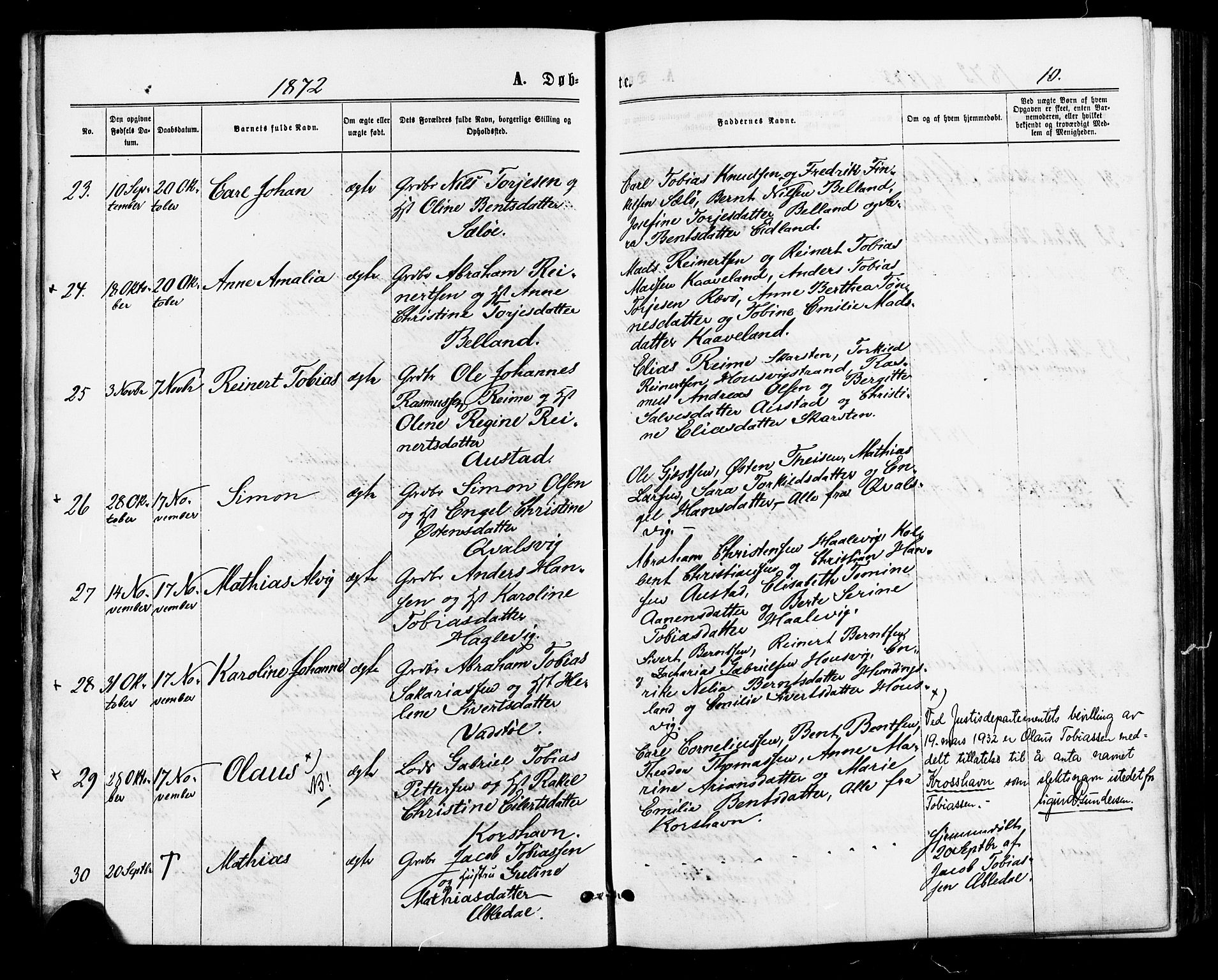 Lyngdal sokneprestkontor, AV/SAK-1111-0029/F/Fa/Faa/L0003: Parish register (official) no. A 3, 1871-1882, p. 10