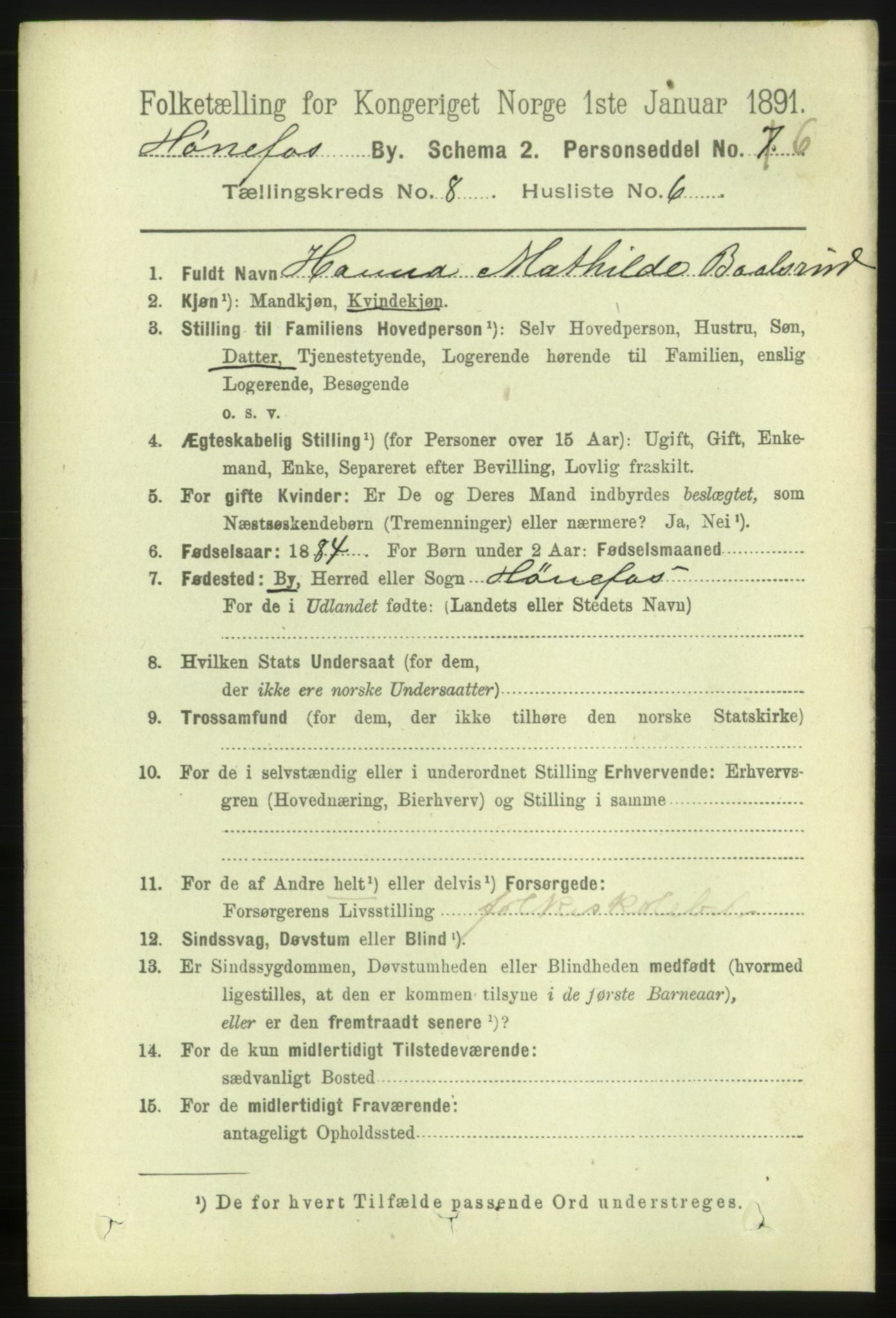 RA, 1891 census for 0601 Hønefoss, 1891, p. 1317