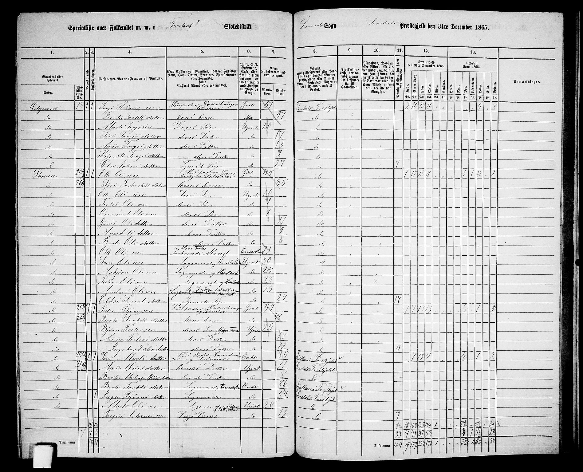 RA, 1865 census for Sirdal, 1865, p. 68