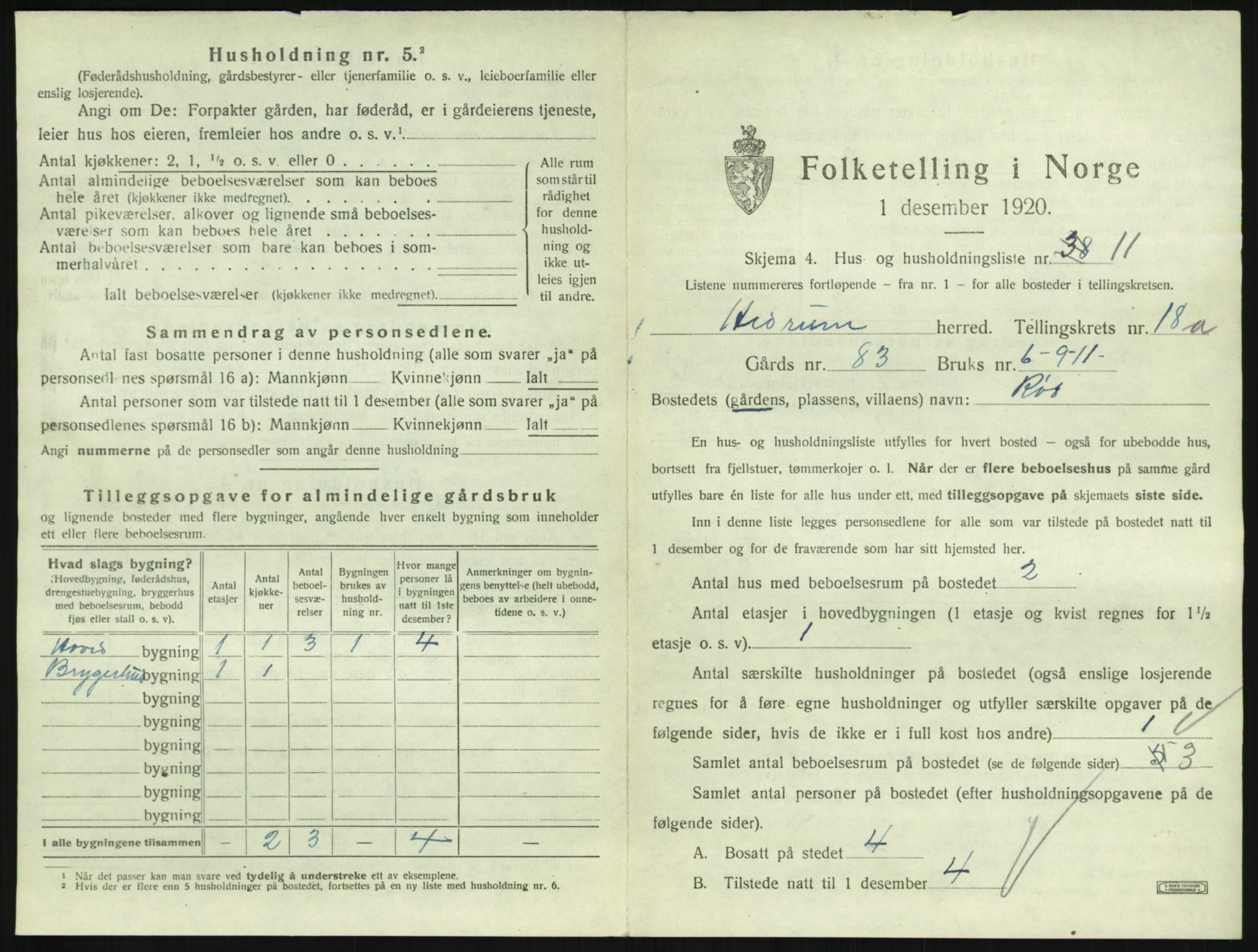 SAKO, 1920 census for Hedrum, 1920, p. 1585