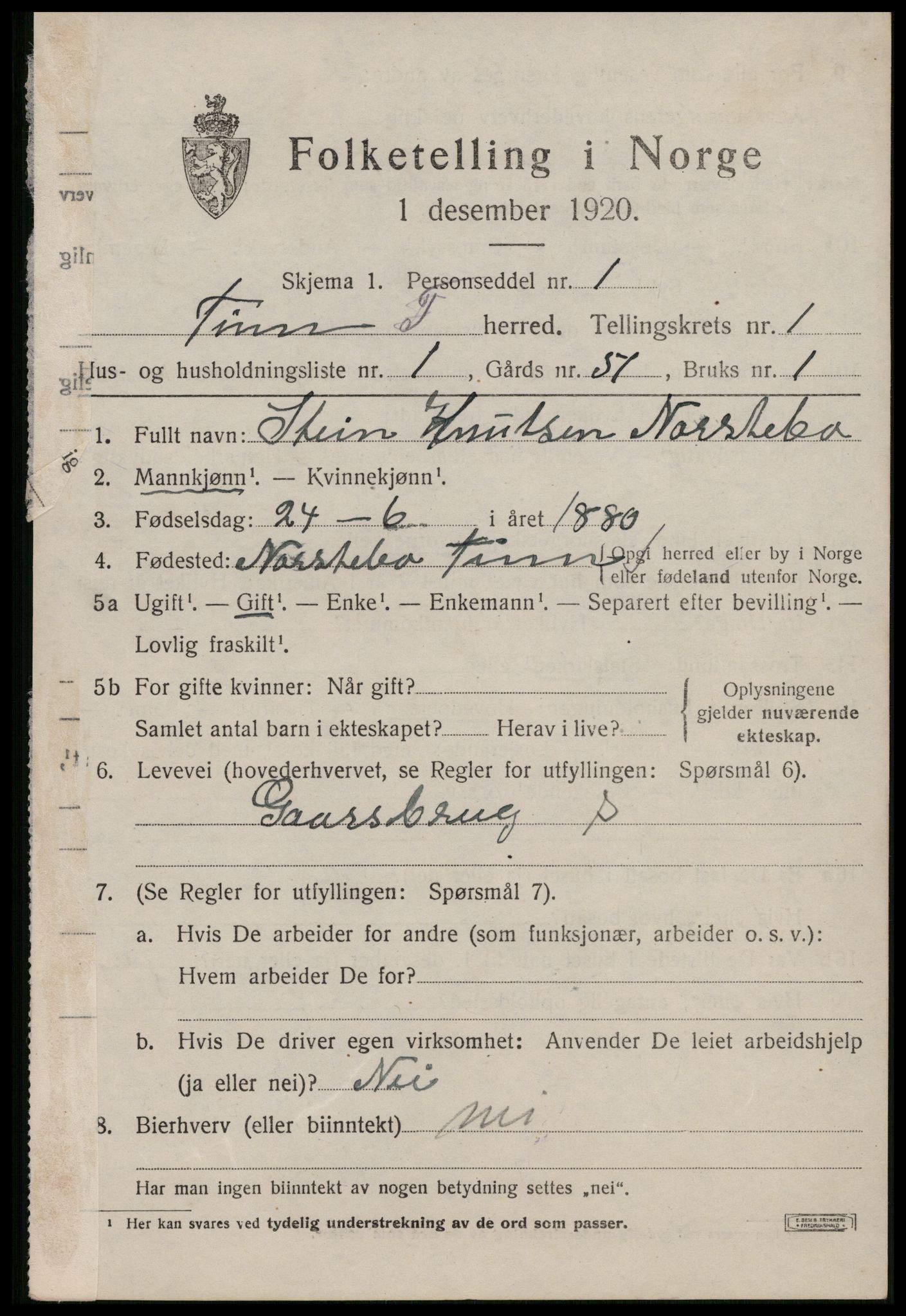SAKO, 1920 census for Tinn, 1920, p. 2688