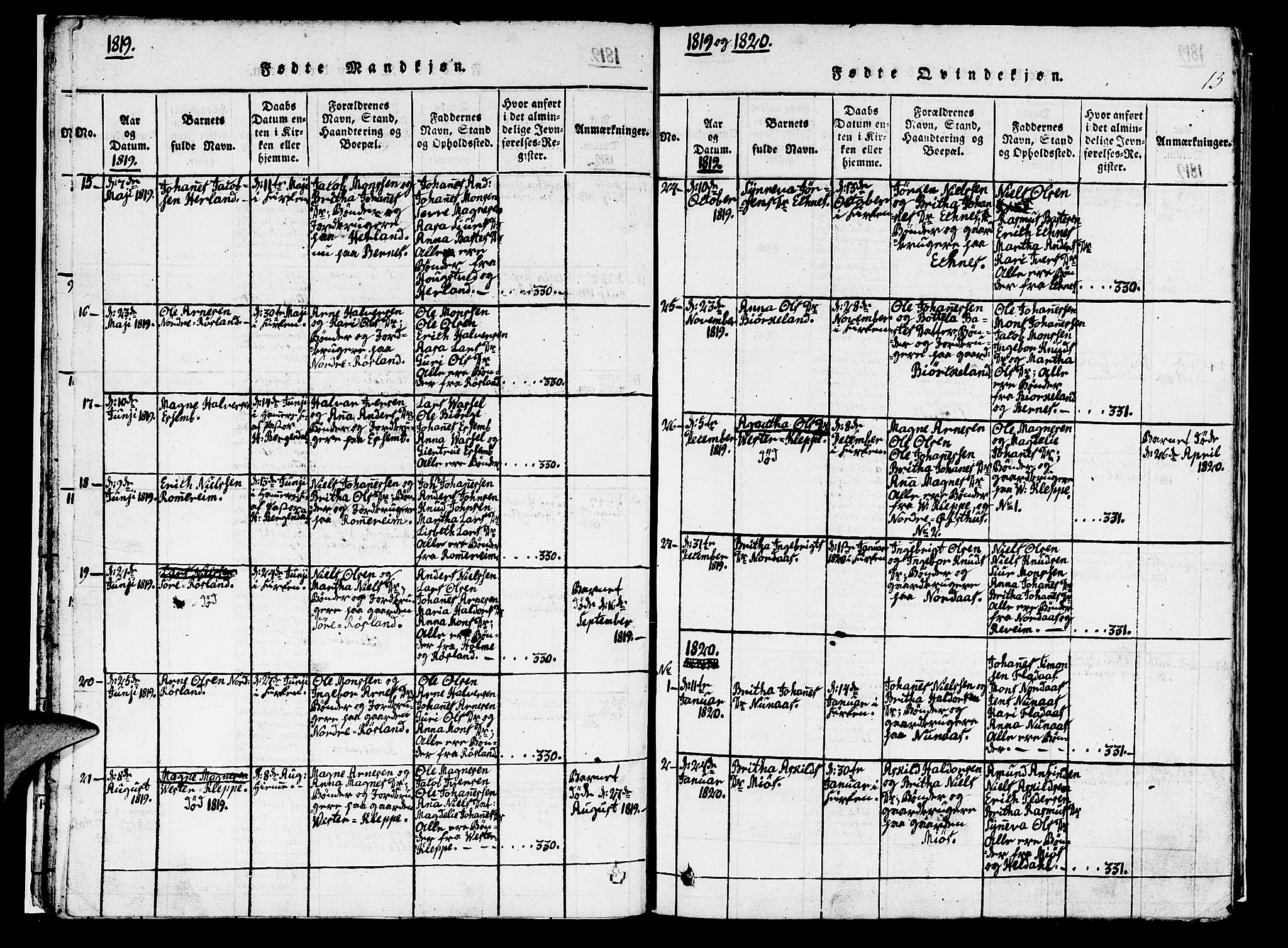 Hosanger sokneprestembete, AV/SAB-A-75801/H/Haa: Parish register (official) no. A 5, 1815-1824, p. 13