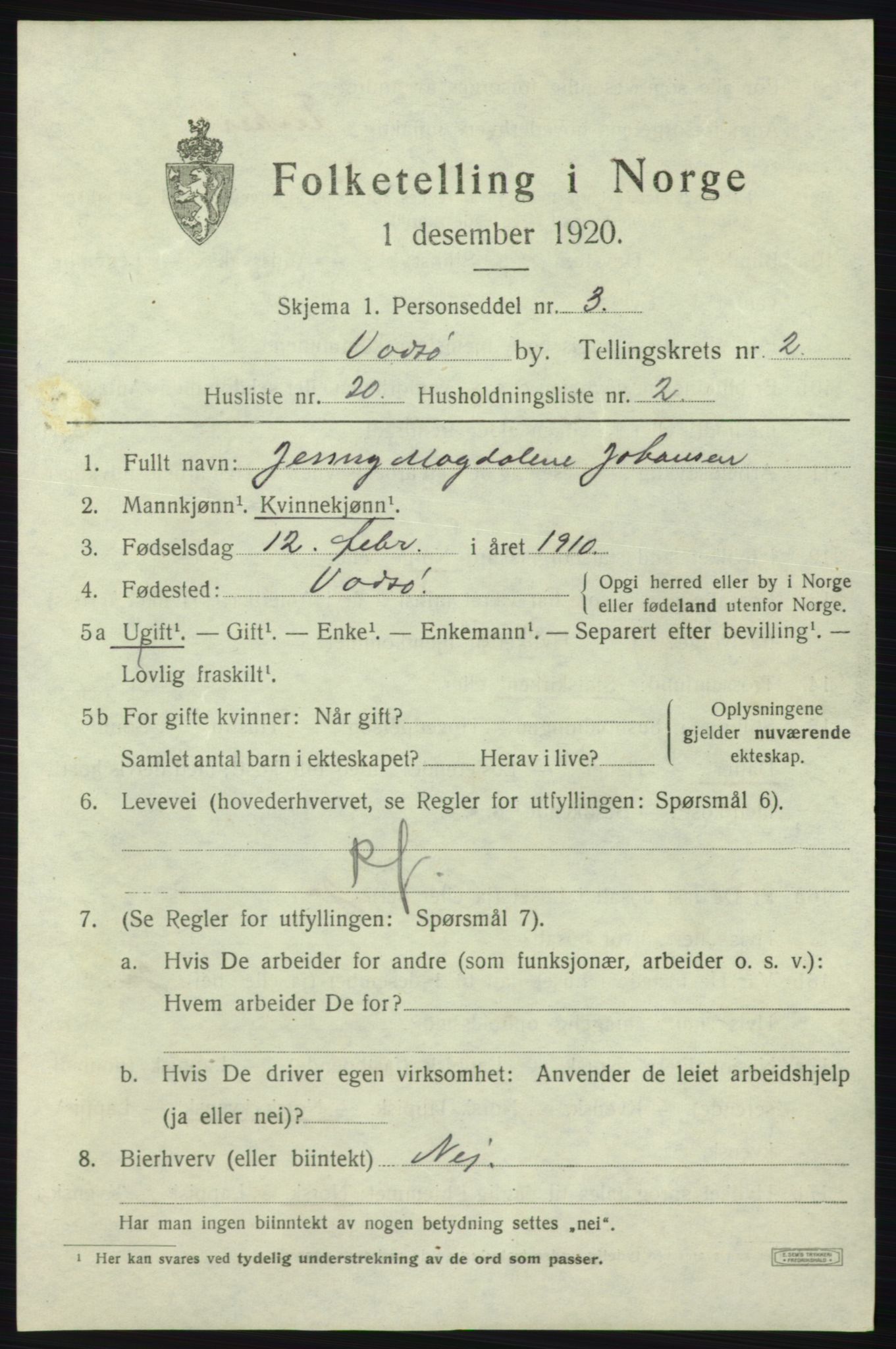 SATØ, 1920 census for Vadsø, 1920, p. 3601