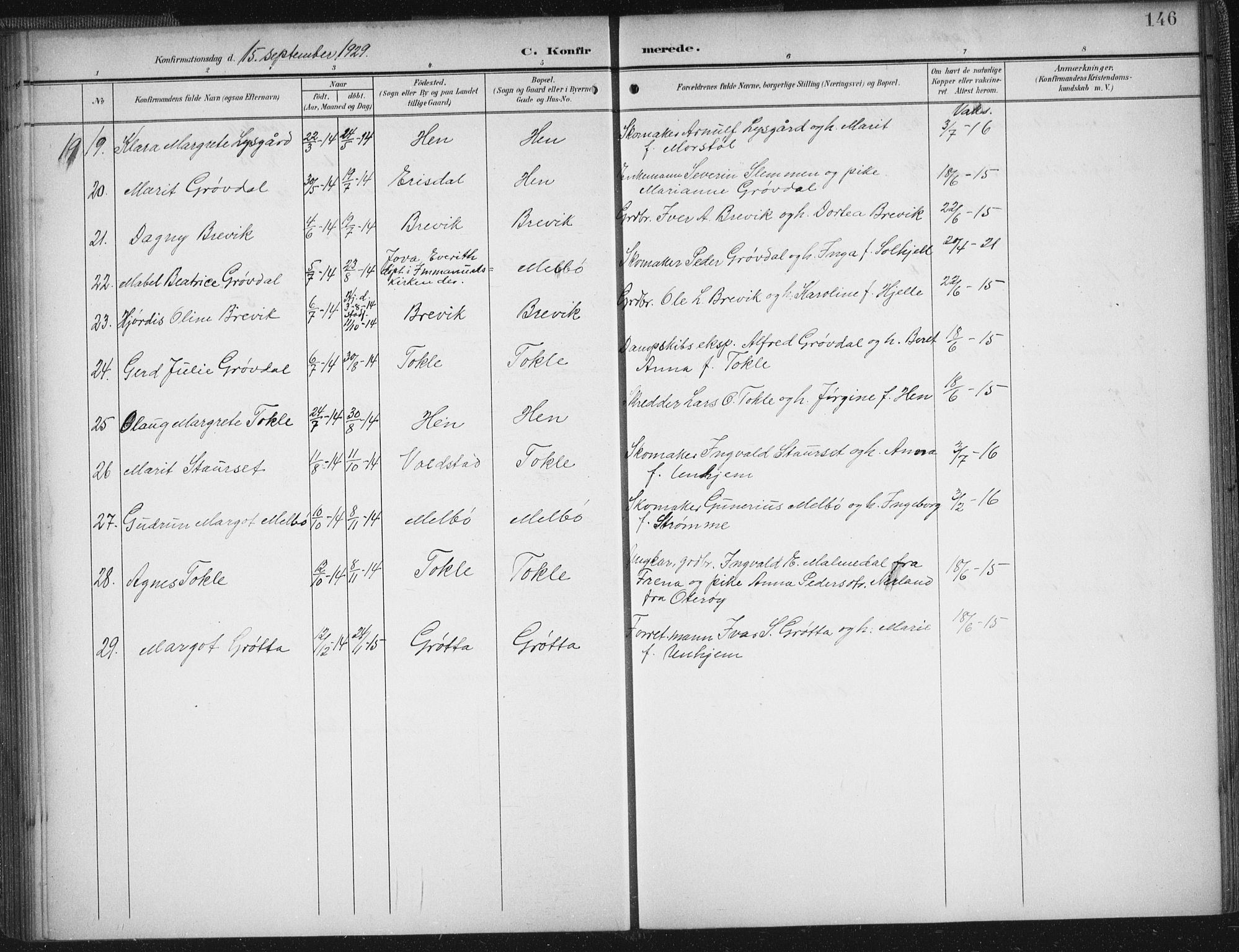 Ministerialprotokoller, klokkerbøker og fødselsregistre - Møre og Romsdal, AV/SAT-A-1454/545/L0589: Parish register (copy) no. 545C03, 1902-1937, p. 146