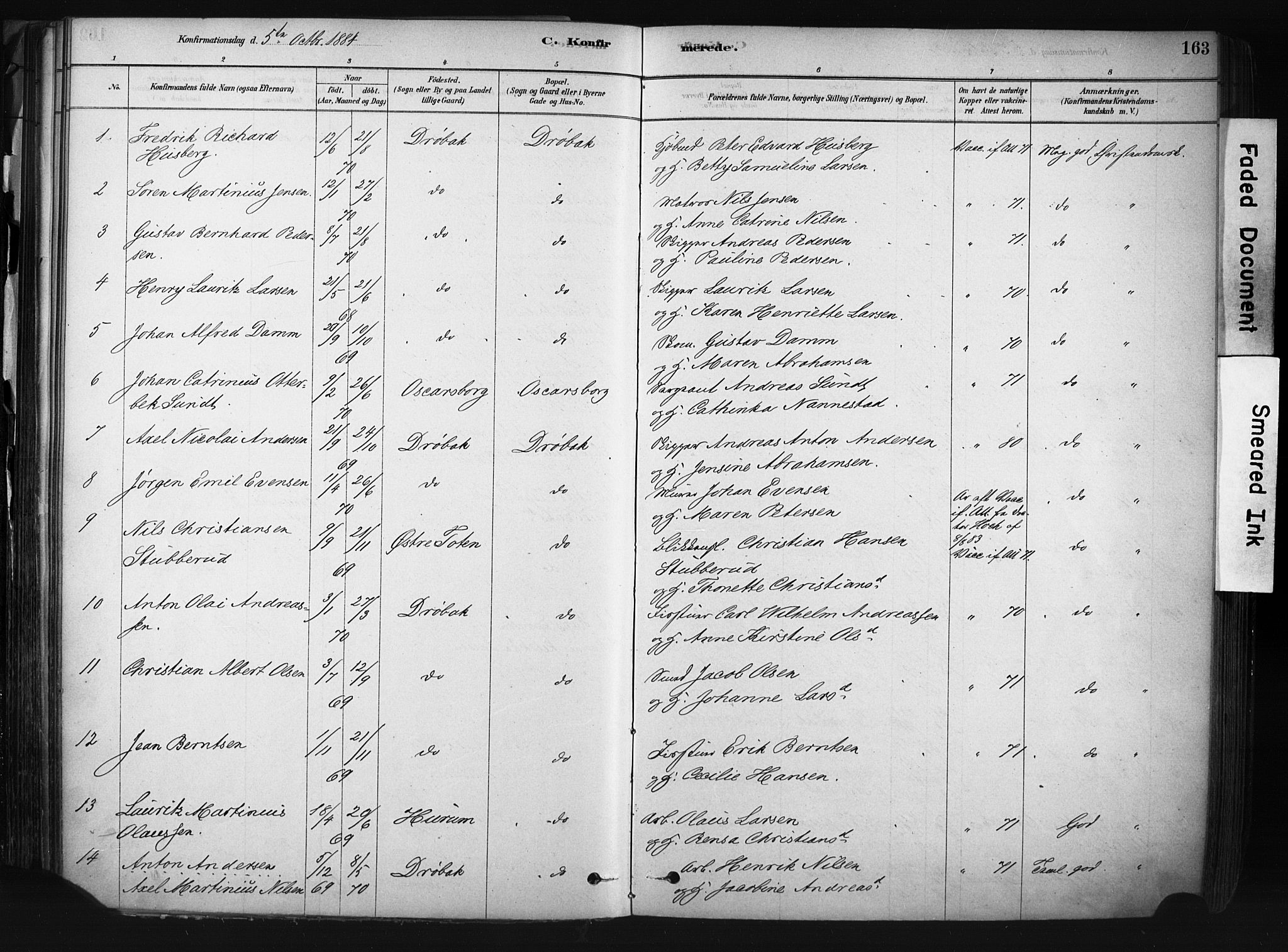 Drøbak prestekontor Kirkebøker, AV/SAO-A-10142a/F/Fb/L0001: Parish register (official) no. II 1, 1878-1891, p. 163