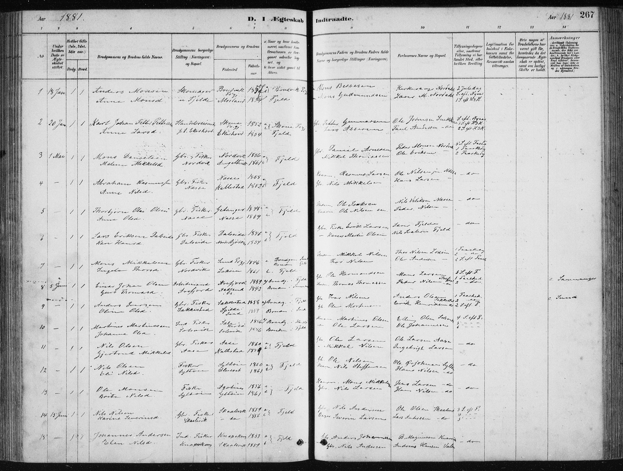 Fjell sokneprestembete, SAB/A-75301/H/Haa: Parish register (official) no. A  8, 1878-1898, p. 267
