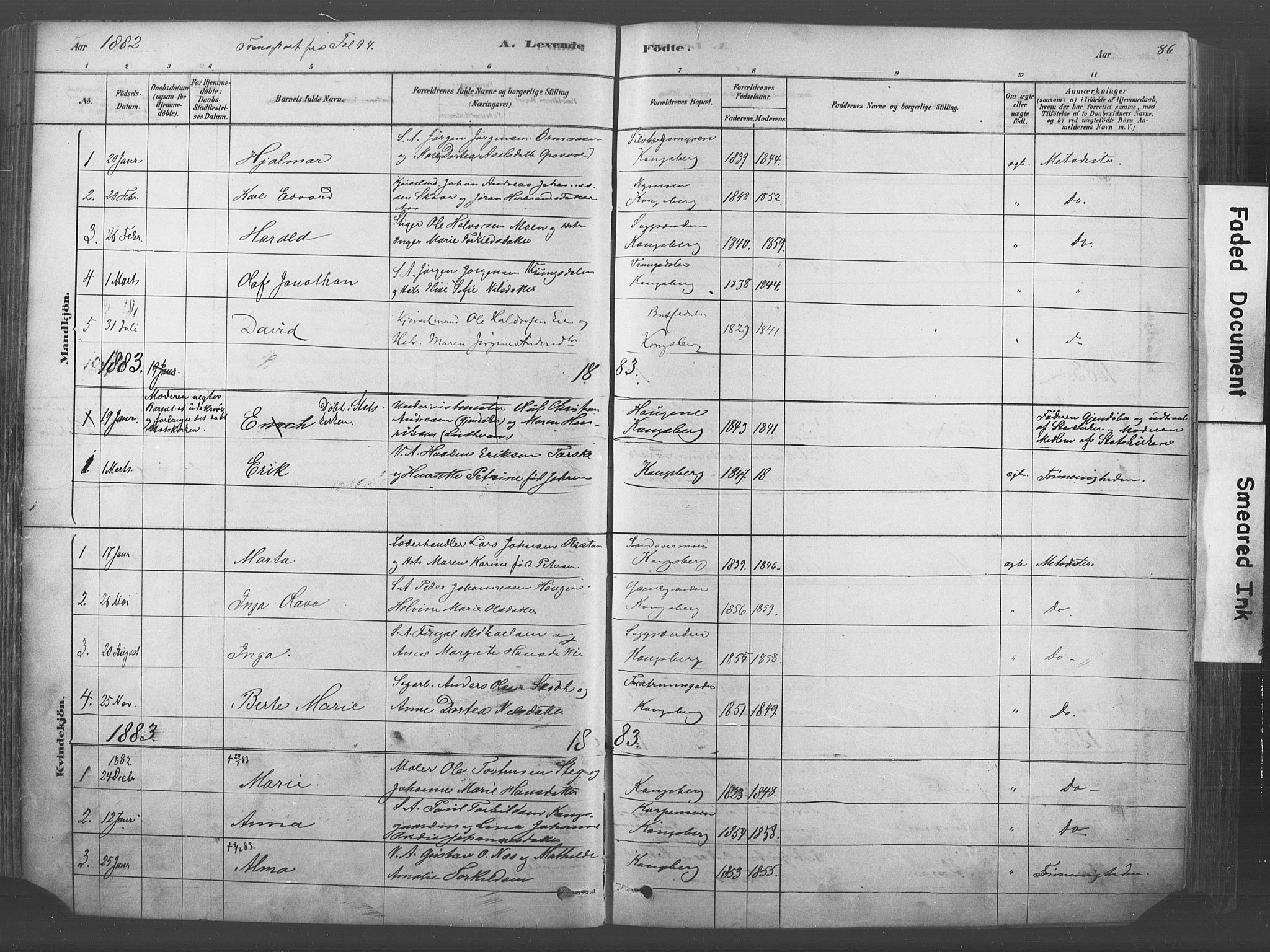 Kongsberg kirkebøker, AV/SAKO-A-22/F/Fb/L0001: Parish register (official) no. II 1, 1878-1886, p. 86