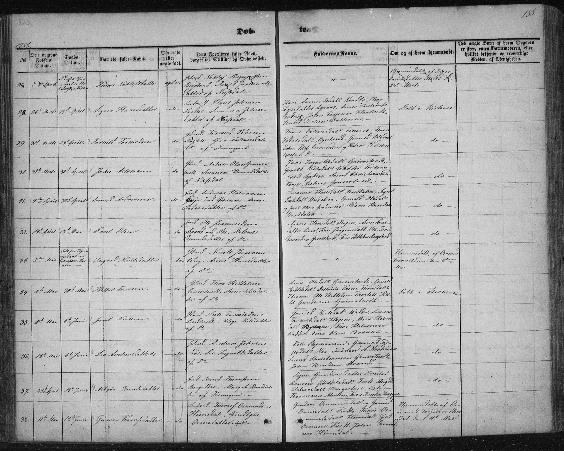 Nissedal kirkebøker, SAKO/A-288/F/Fa/L0003: Parish register (official) no. I 3, 1846-1870, p. 154-155
