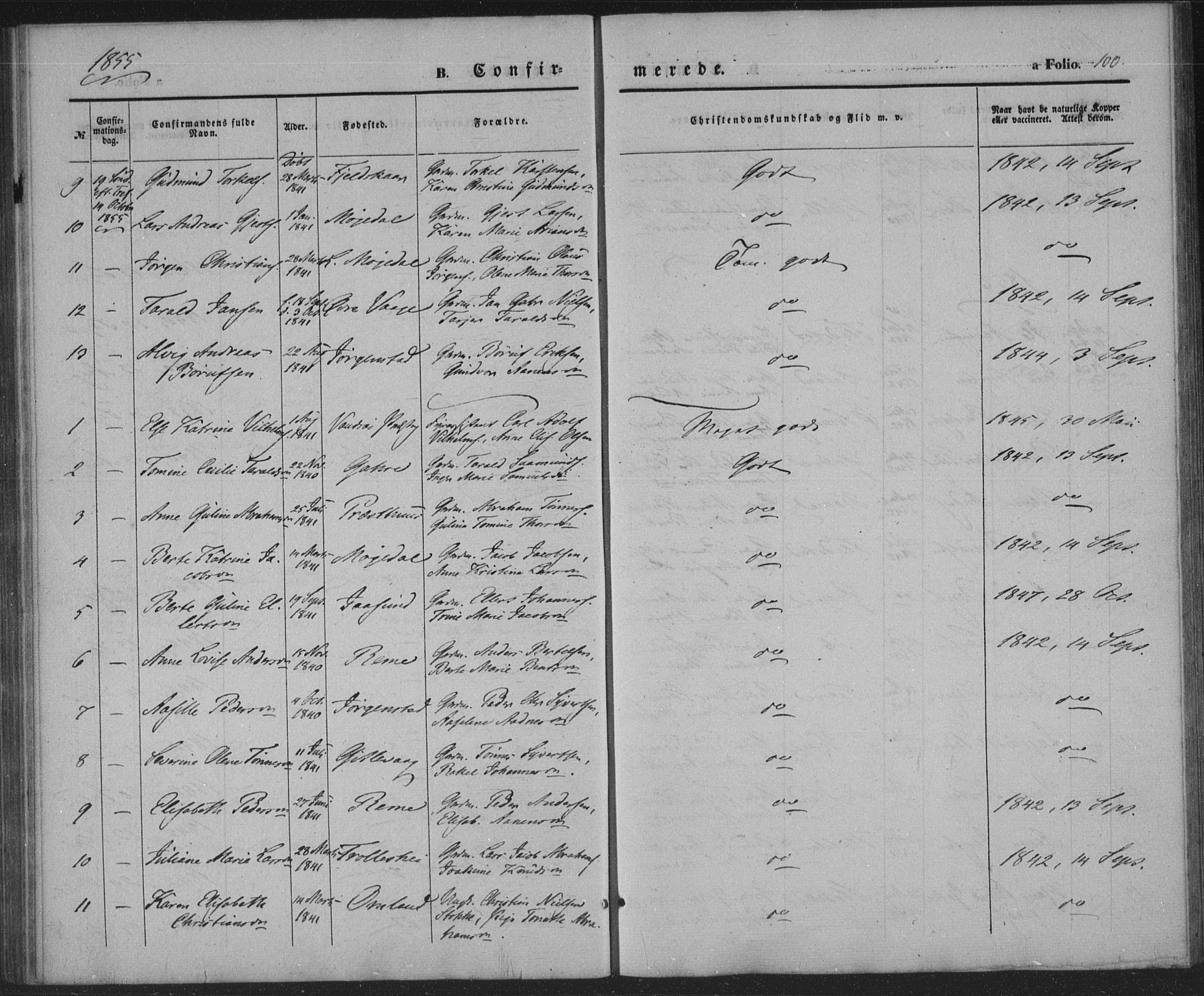 Sør-Audnedal sokneprestkontor, SAK/1111-0039/F/Fa/Faa/L0002: Parish register (official) no. A 2, 1848-1867, p. 100