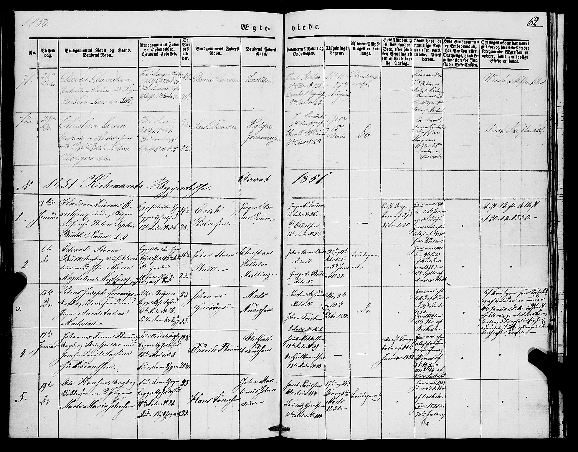 Domkirken sokneprestembete, SAB/A-74801/H/Haa/L0033: Parish register (official) no. D 1, 1841-1853, p. 62