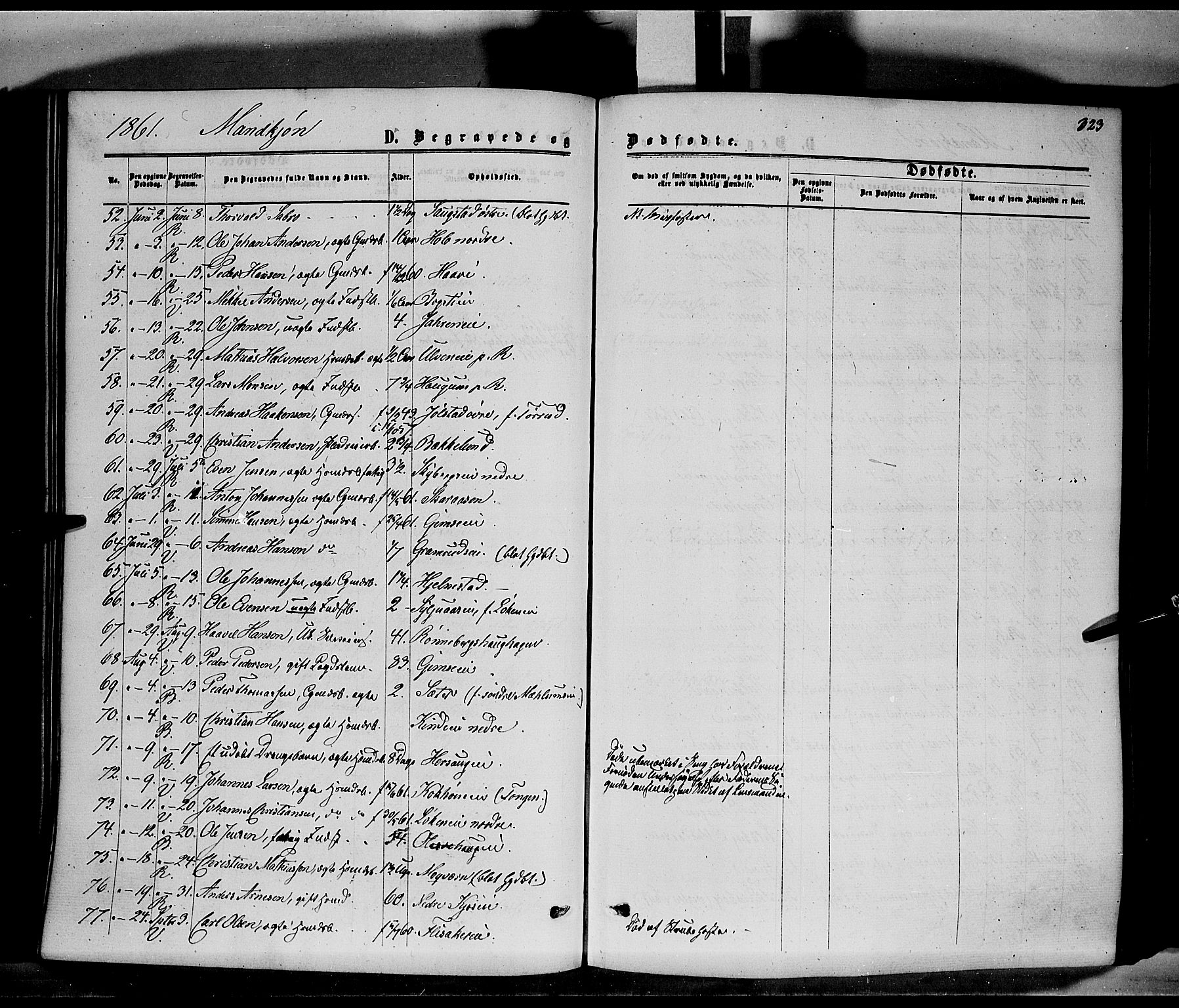 Ringsaker prestekontor, AV/SAH-PREST-014/K/Ka/L0010: Parish register (official) no. 10, 1861-1869, p. 323